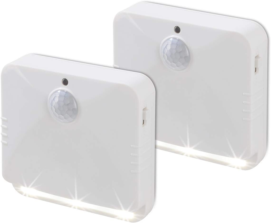 EASYmaxx 2 Wandleuchten mit Bewegungsmelder mit automatischem EIN- und Ausschalten | je 3 LEDs | Aufkleben oder Anbohren | 3 m Erfassungsradius [weiß]