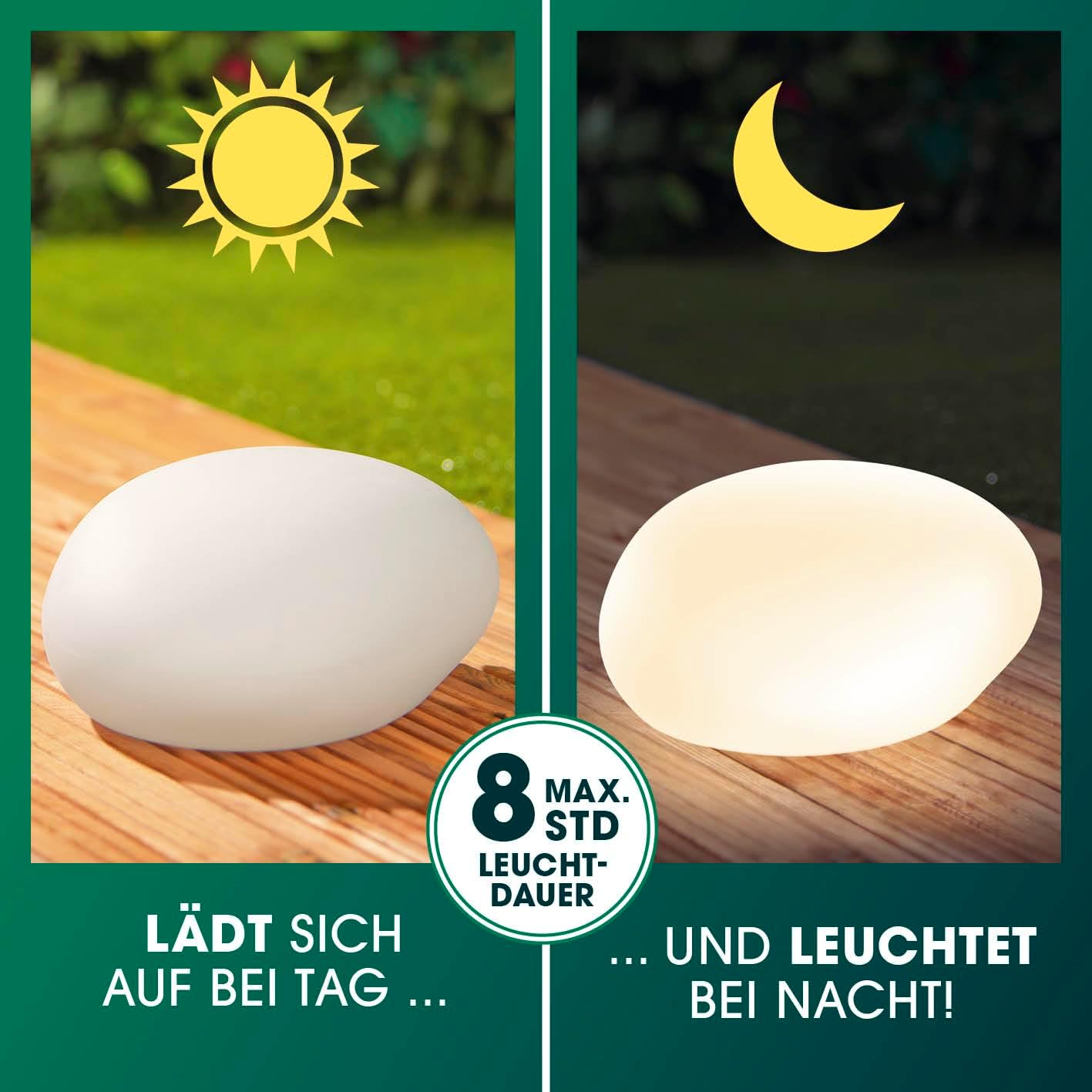 EASYmaxx 2er-Set LED Solarleuchte mit Farbwechsel | Deko Gartenleuchte mit LED Beleuchtung | Wunderschöne Lichteffekte mit Tageslichtsensor In & Outdoor | Gartendeko Witterungsbeständig IP67, Stein — Ansicht 2