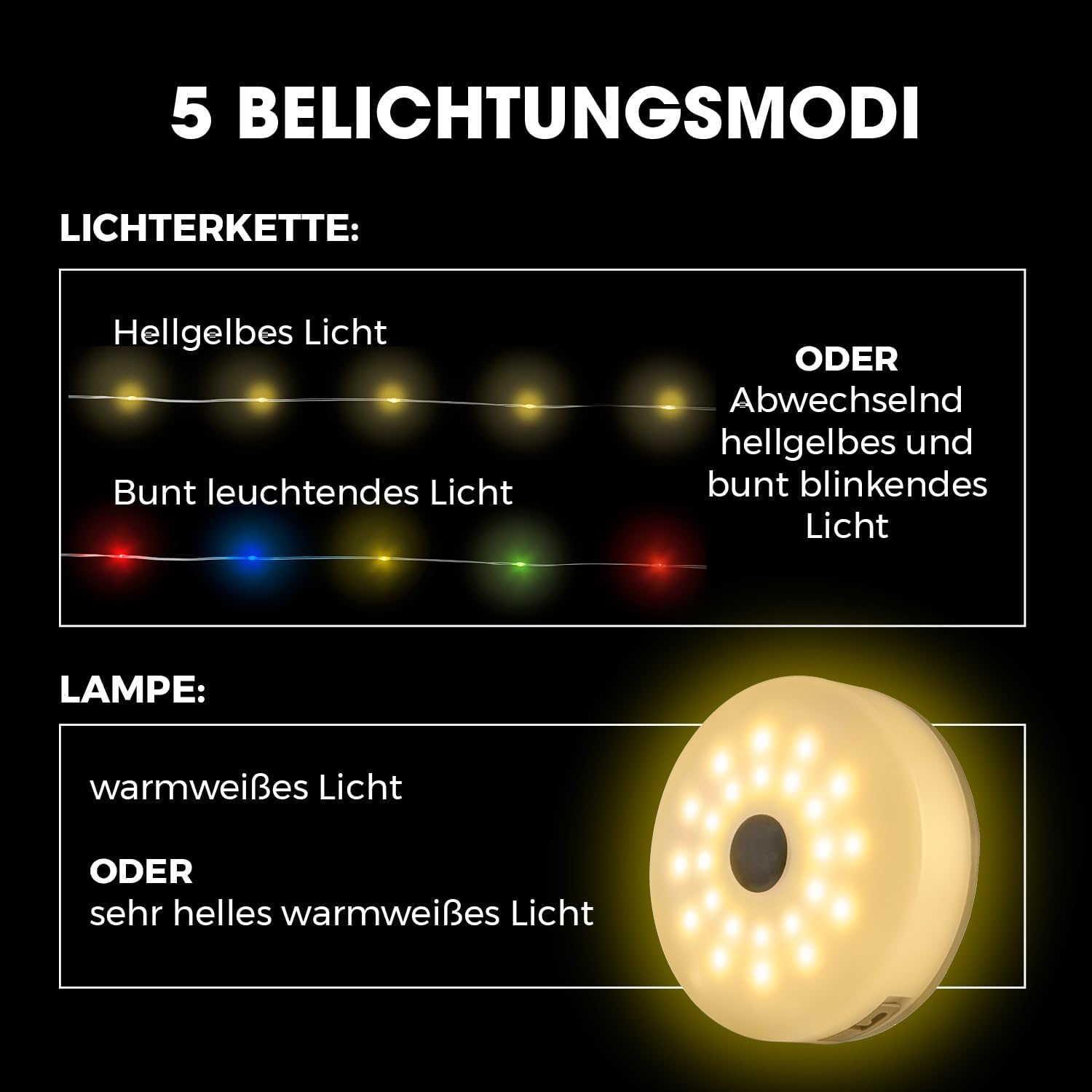 EASYmaxx 2in1 Outdoor Lichterkette aufrollbar für Garten und Camping | Lichterkette mit Aufroller & 5 Modi | Terrasse Lichterkette aufrollbar, kabellos und wiederaufladbar | Lichterkette mit 100 LEDs — Ansicht 3
