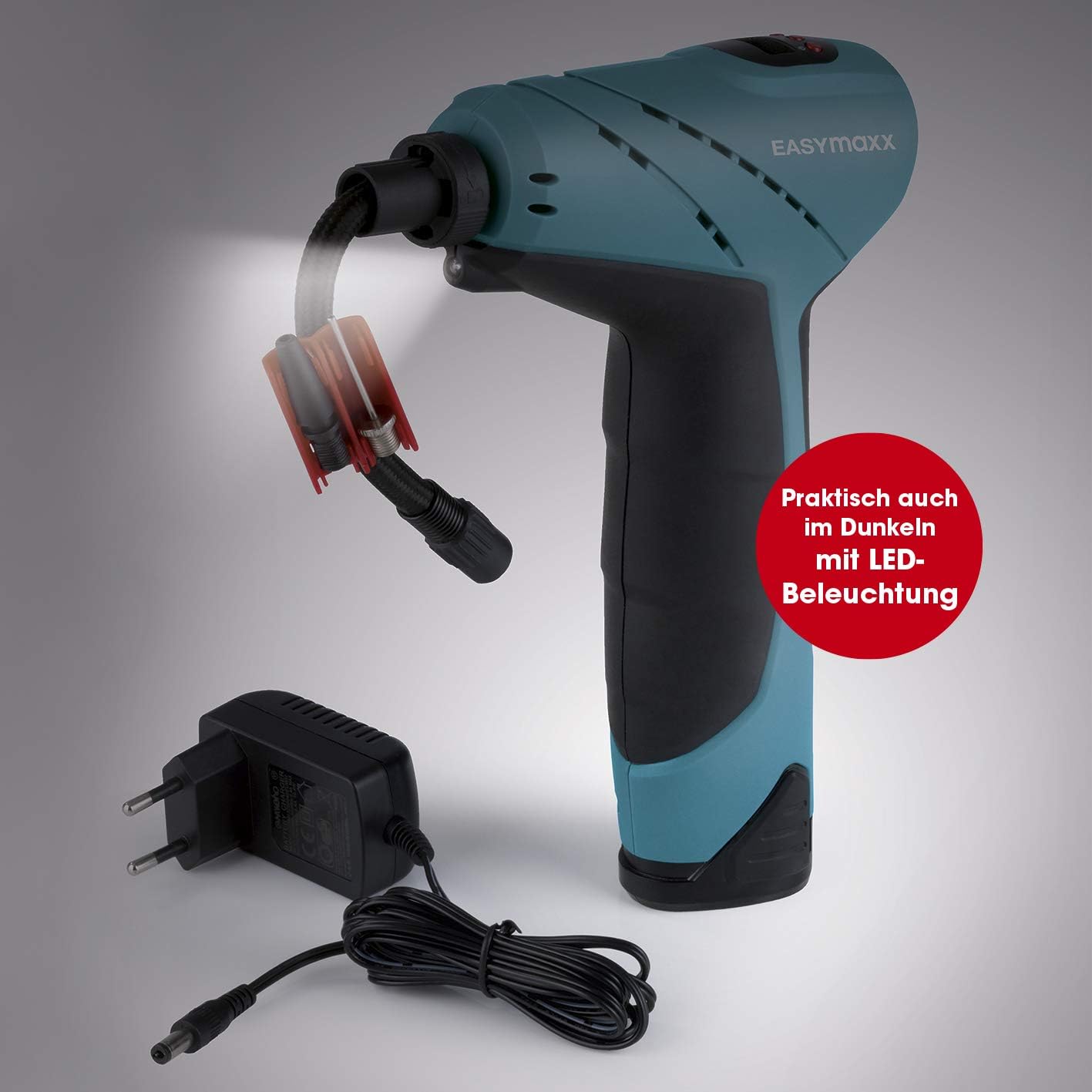 EASYmaxx Akku-Handkompressor | mit LED-Beleuchtung, Digitale Luftdruckanzeige | Akkuladung ausreichend für bis zu 15 min durchgehenden Betrieb [blau/schwarz] — Ansicht 3