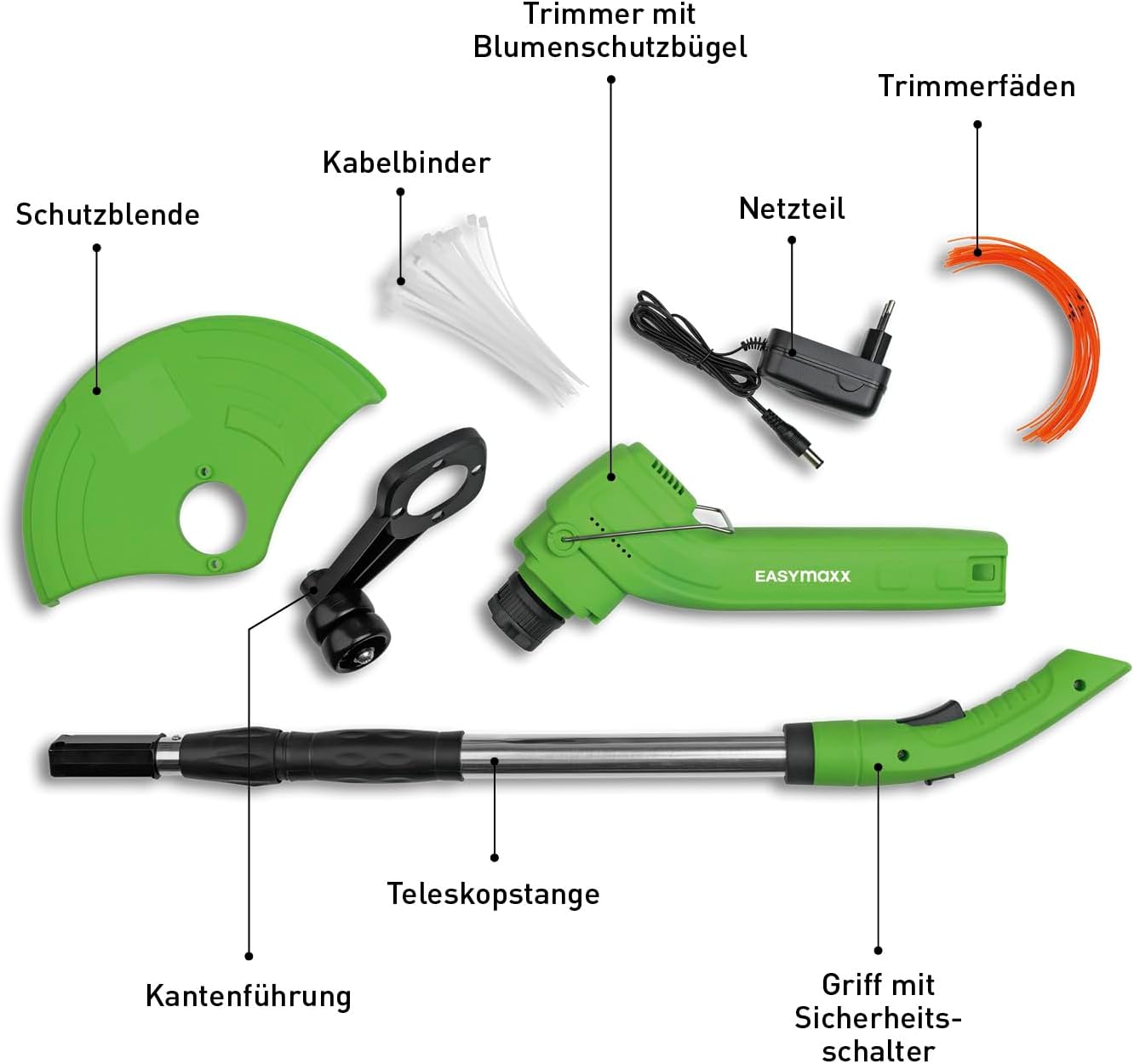 EASYmaxx Akku-Rasentrimmer | Kabelloses Rasentrimmen mit langanhaltendem Akku | Höhenverstellbarer Teleskopgriff | Blumenschutz und schneller Klingenwechsel durch Kabelbinder-Design — Ansicht 5