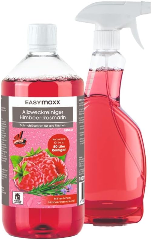 EASYmaxx Allzweckreiniger Himbeer-Rosmarin | Reiniger-Konzentrat und Sprühflasche | Schmutzlösekraft für alle Flächen, ideal für Kochfelder, Grillroste, Backöfen u.v.m. [1000 ml]