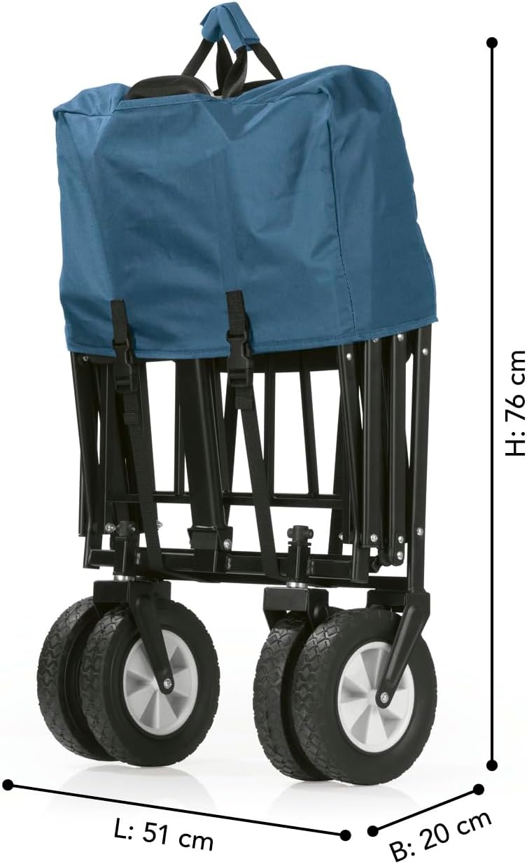 EASYmaxx Bollerwagen faltbar | Klappbarer Handwagen | Transportkarre bis 80 kg belastbar | Kompaktes Design | Ausziehbarer Griff | 360° Vorderräder | Für Ausflüge, Garten, Festivals [Blau/Grau] — Ansicht 5
