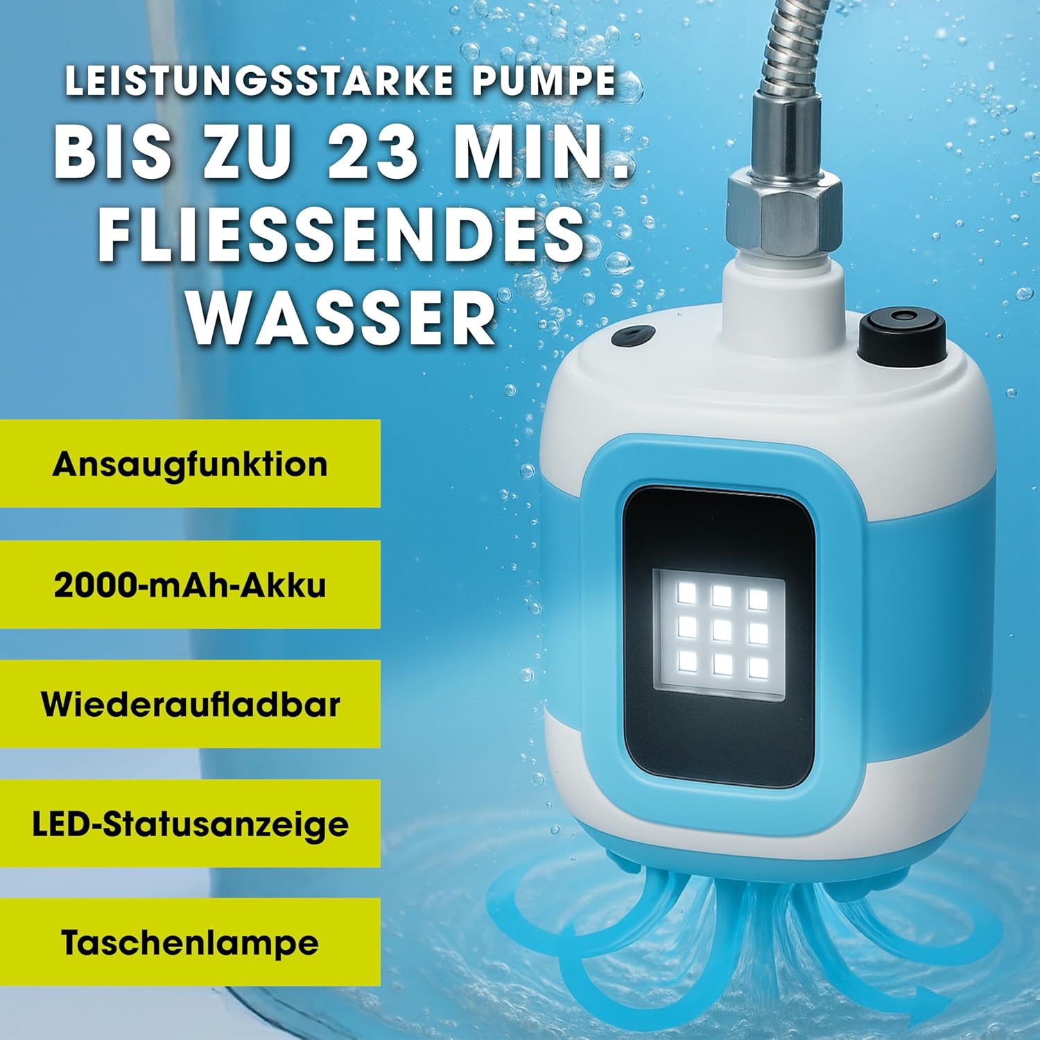 EASYmaxx Campingdusche mit Akku | 2in1: Mobile Outdoor Dusche und Bewässerungsbrause | Camping Dusche mit Pumpe inkl. Ansaugfunktion | kabellose und tragbare Dusche | elektrische Dusche mit LED-Licht — Ansicht 3