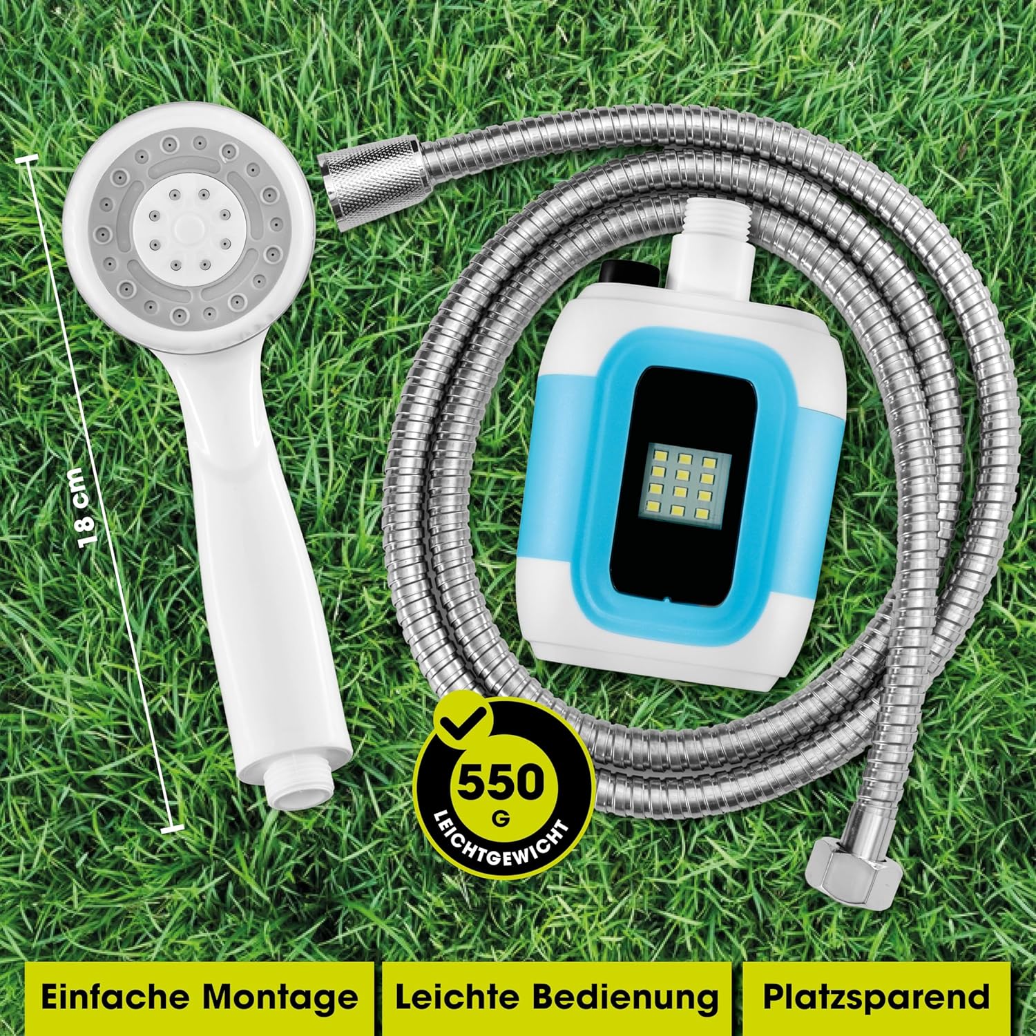 EASYmaxx Campingdusche mit Akku | 2in1: Mobile Outdoor Dusche und Bewässerungsbrause | Camping Dusche mit Pumpe inkl. Ansaugfunktion | kabellose und tragbare Dusche | elektrische Dusche mit LED-Licht — Ansicht 4