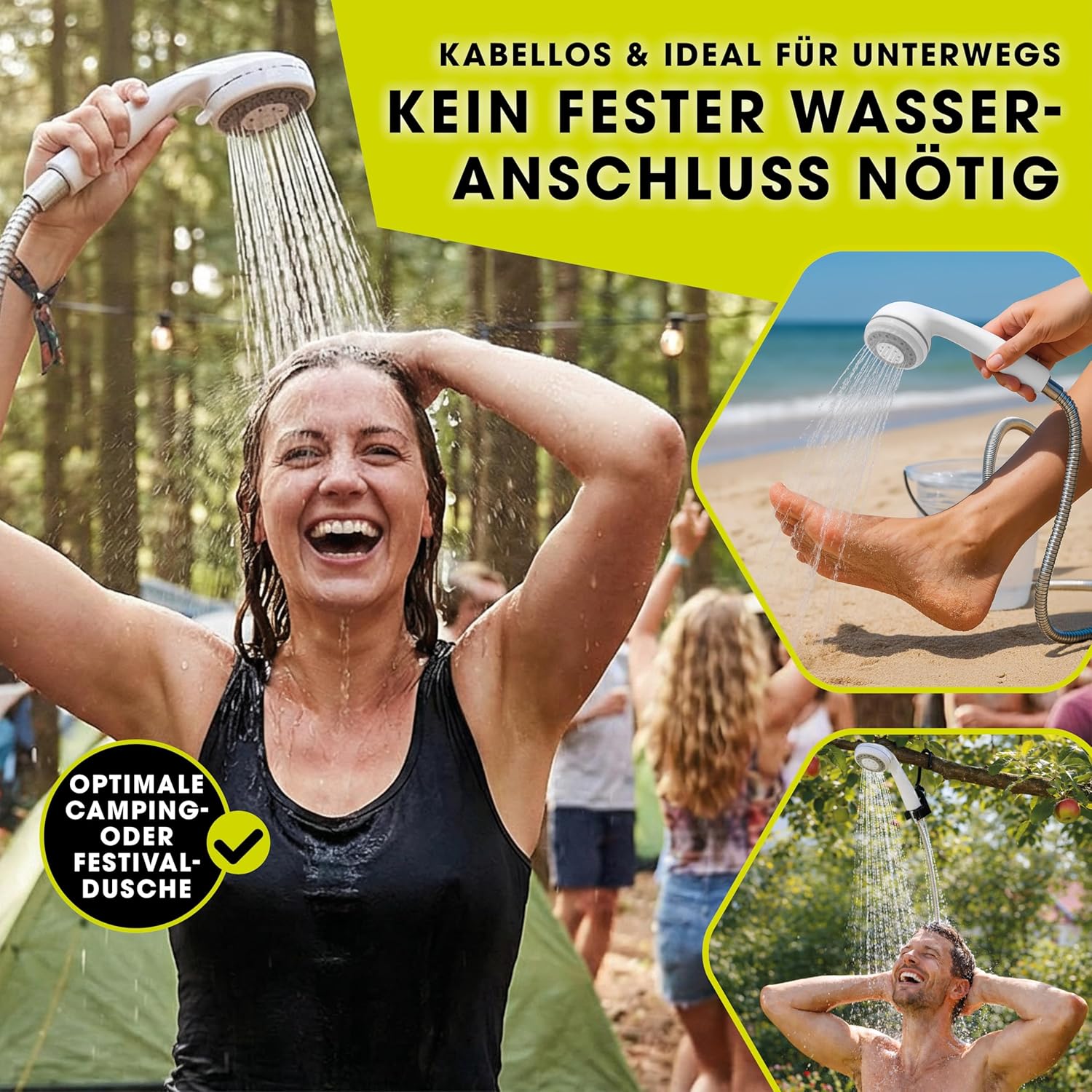 EASYmaxx Campingdusche mit Akku | 2in1: Mobile Outdoor Dusche und Bewässerungsbrause | Camping Dusche mit Pumpe inkl. Ansaugfunktion | kabellose und tragbare Dusche | elektrische Dusche mit LED-Licht — Ansicht 5