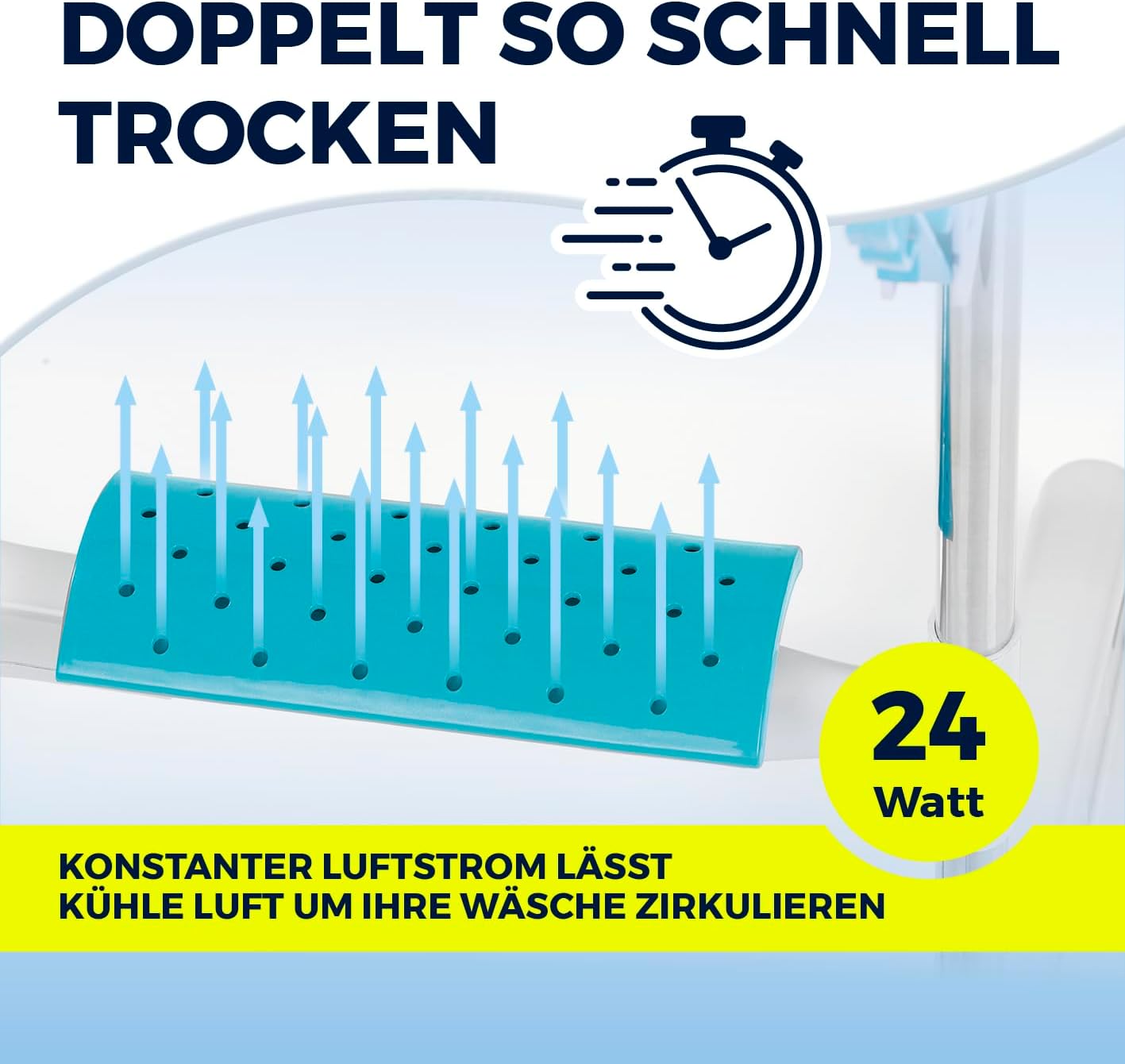 EASYmaxx Elektro-Wäscheständer 900 | elektrischer Wäscheständer mit Rollen, 9m Trockenlänge & 2 Etagen | Turmwäscheständer mit Seitenflügeln & Luftstrom-Technologie | 138x65x148 cm — Ansicht 4
