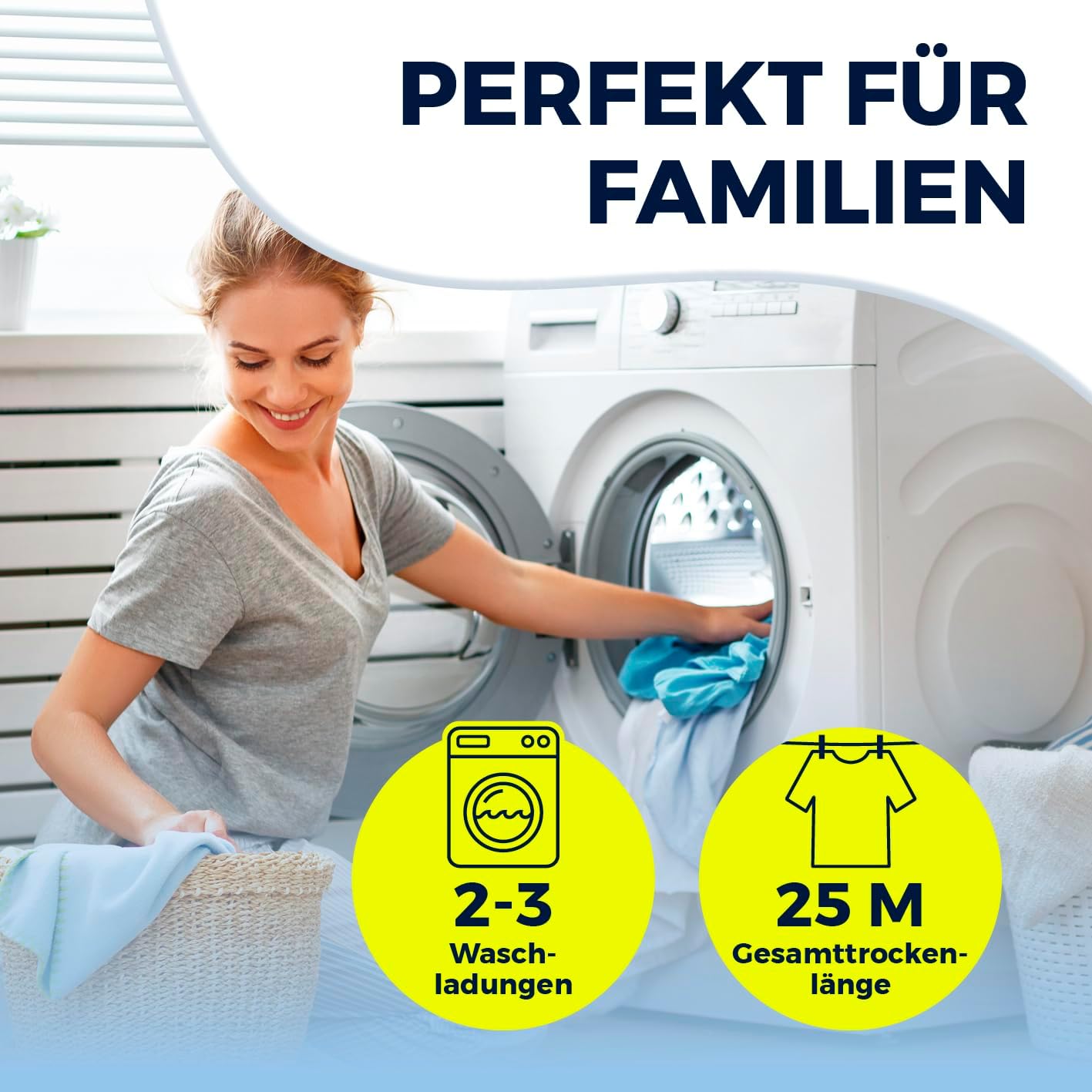 EASYmaxx Falt-Wäscheständer 2500 mit 25m Trockenlänge | XXL Wäscheständer Teleskop - ausziehbar bis 260cm | mit Rollen | Bettlaken & Handtücher stromlos drinnen und draußen trocknen — Ansicht 3