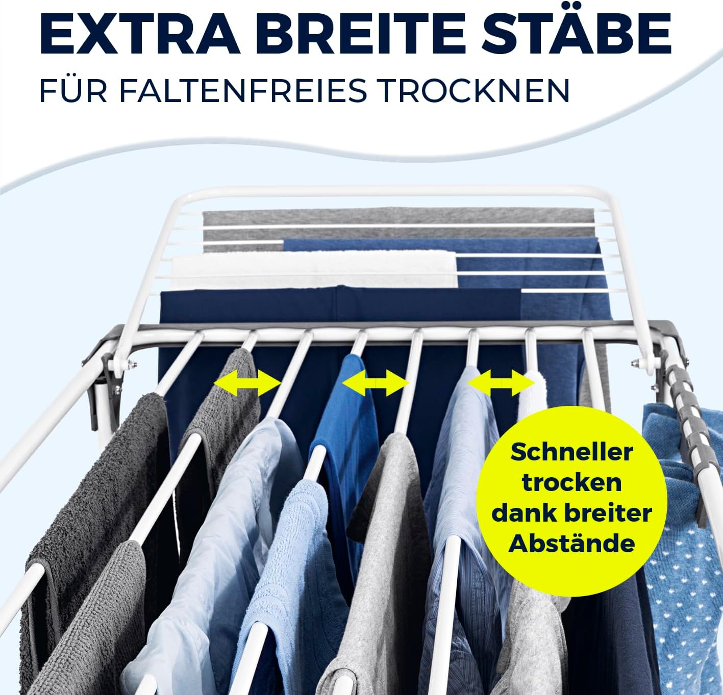 EASYmaxx Falt-Wäscheständer 2500 mit 25m Trockenlänge | XXL Wäscheständer Teleskop - ausziehbar bis 260cm | mit Rollen | Bettlaken & Handtücher stromlos drinnen und draußen trocknen — Ansicht 6
