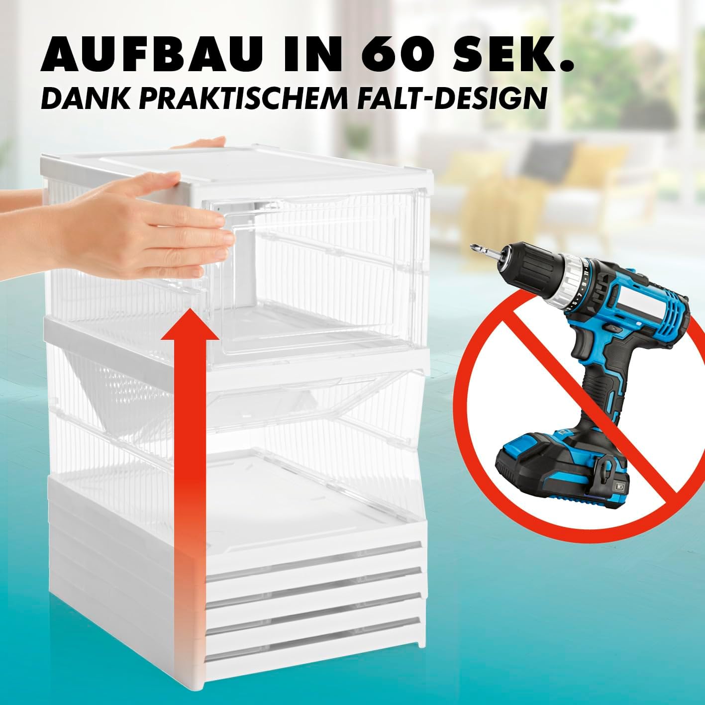 EASYmaxx faltbares Schuhregal mit durchsichtiger Front | 1-6 transparente Schuhboxen | Platzsparender Kunststoffschrank zum Auseinanderziehen | Ideal für Sneaker, Werkzeug u.v.m. | Einfacher Aufbau — Ansicht 3