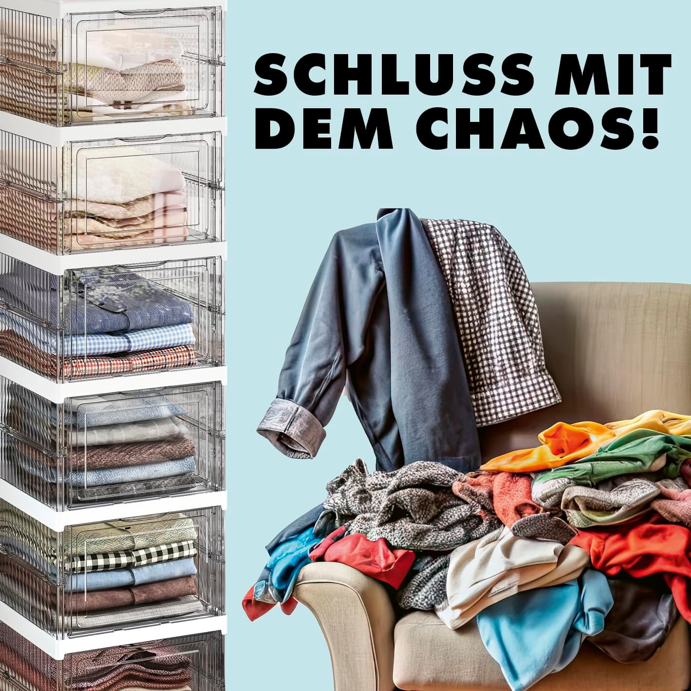 EASYmaxx faltbares Schuhregal mit durchsichtiger Front | 1-6 transparente Schuhboxen | Platzsparender Kunststoffschrank zum Auseinanderziehen | Ideal für Sneaker, Werkzeug u.v.m. | Einfacher Aufbau — Ansicht 6