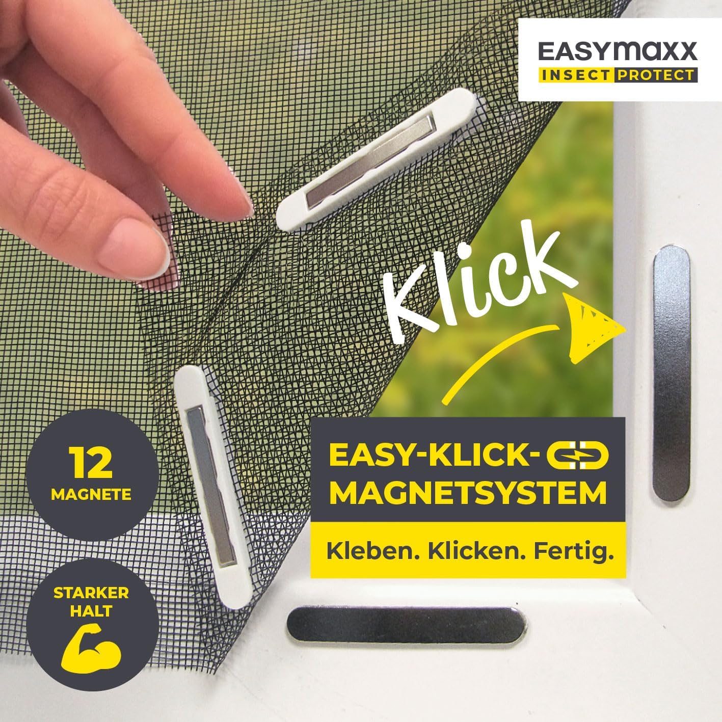 EASYmaxx Fliegengitter für Fenster mit Magic Click | Moskitonetz individuell zuschneidbar für alle Fenster bis 150 x 130 cm | Einfache Montage mit 12 Magneten - kein Bohren oder Schrauben [Schwarz] — Ansicht 3