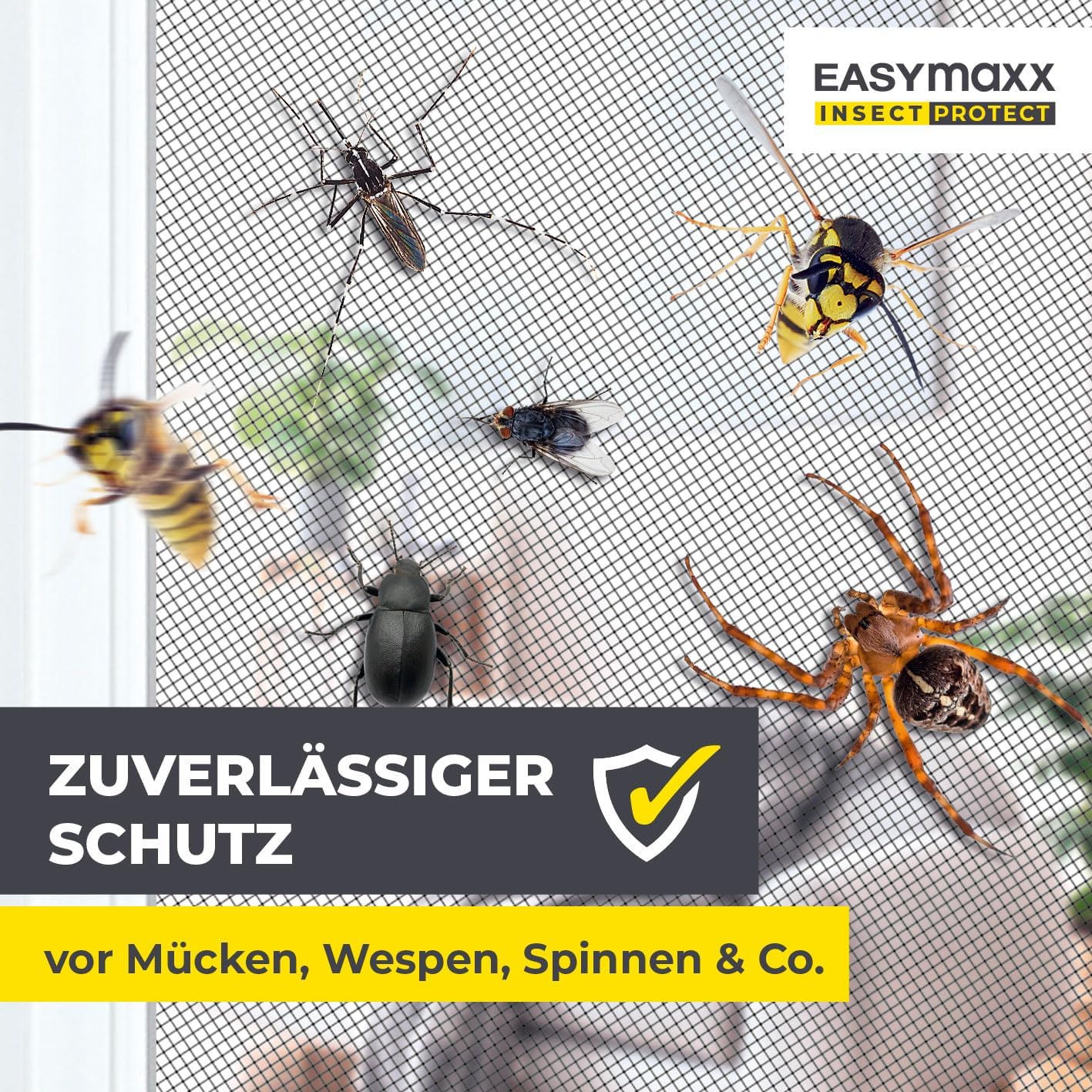 EASYmaxx Fliegengitter für Fenster mit Magic Click | Moskitonetz individuell zuschneidbar für alle Fenster bis 150 x 130 cm | Einfache Montage mit 12 Magneten - kein Bohren oder Schrauben [Schwarz] — Ansicht 4