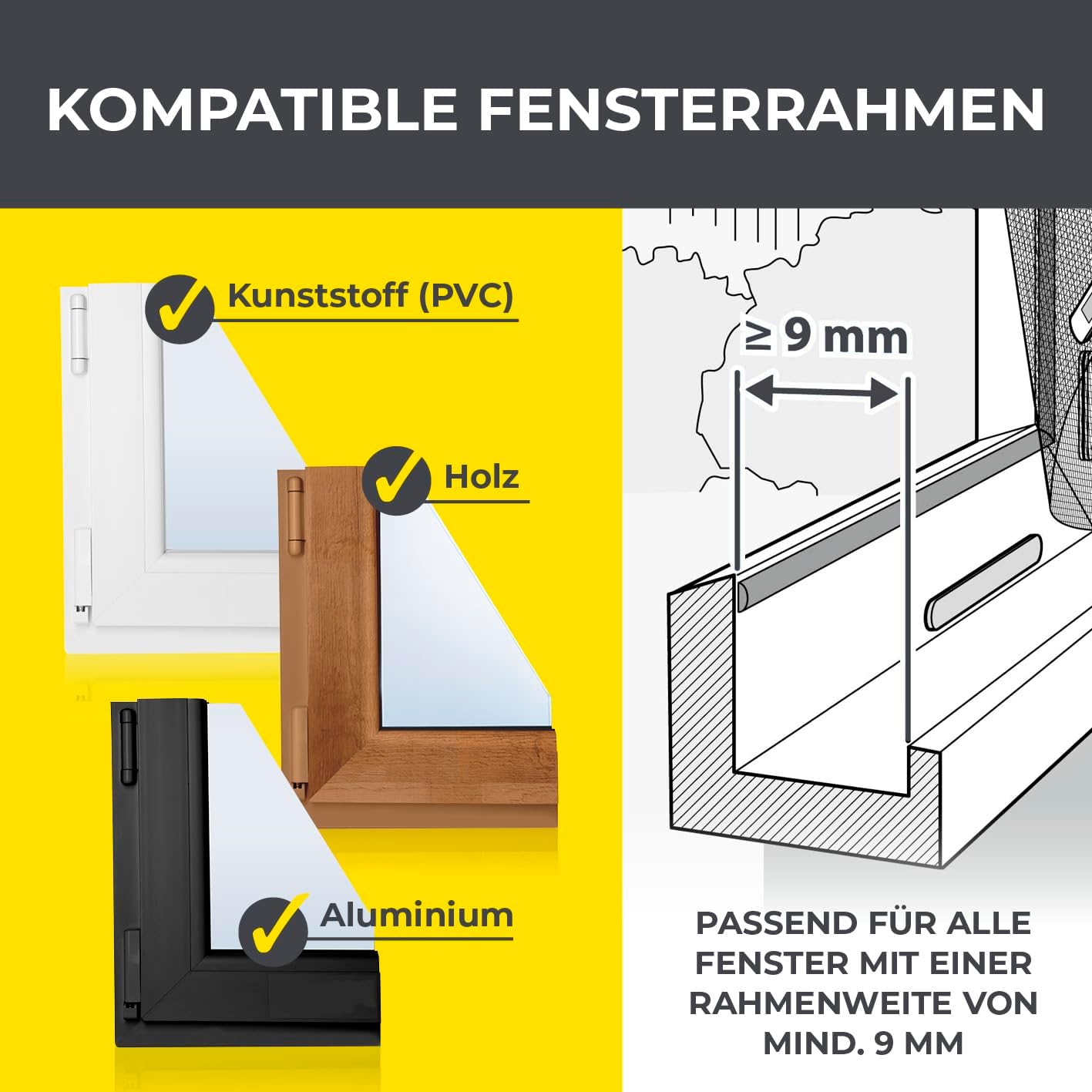 EASYmaxx Fliegengitter für Fenster mit Magic Click | Moskitonetz individuell zuschneidbar für alle Fenster bis 150 x 130 cm | Einfache Montage mit 12 Magneten - kein Bohren oder Schrauben [Schwarz] — Ansicht 6