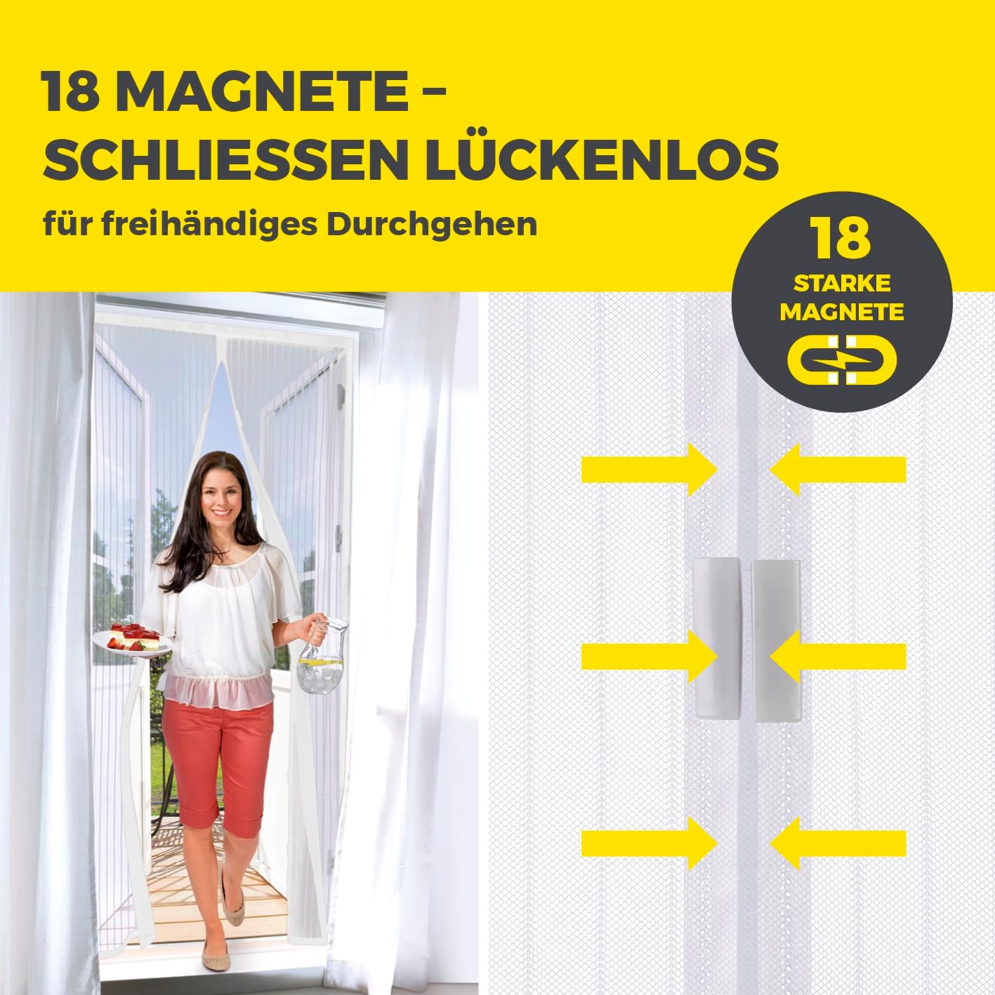 EASYmaxx Fliegengitter Tür mit Magnetverschluss | 100 x 210 cm - ideal für Balkontür, Kellertür & Terrassentür | Einfache Klebemontage ohne Bohren & Schrauben | Zuschneidbarer Insektenschutz [Weiß] — Ansicht 2