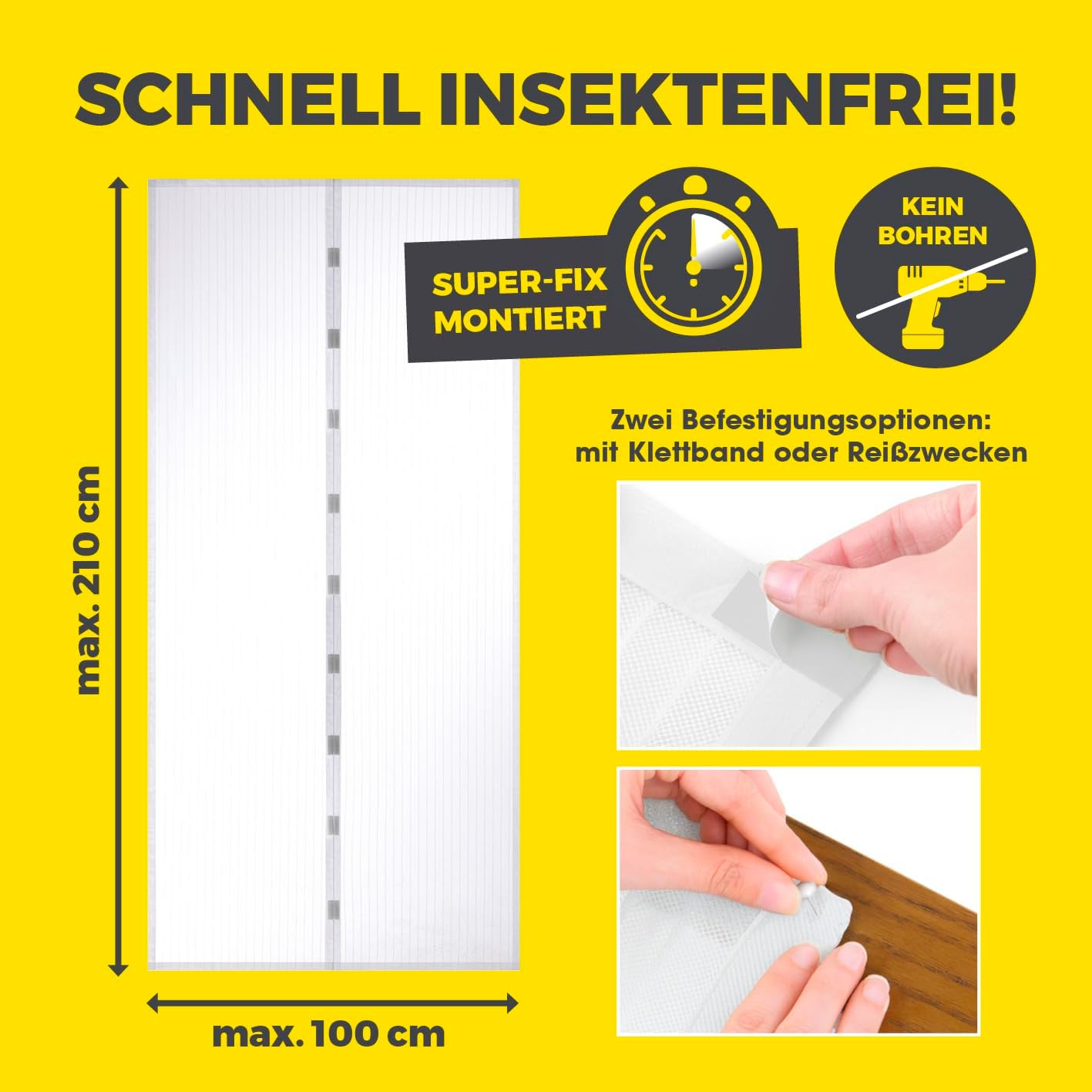 EASYmaxx Fliegengitter Tür mit Magnetverschluss | 100 x 210 cm - ideal für Balkontür, Kellertür & Terrassentür | Einfache Klebemontage ohne Bohren & Schrauben | Zuschneidbarer Insektenschutz [Weiß] — Ansicht 5