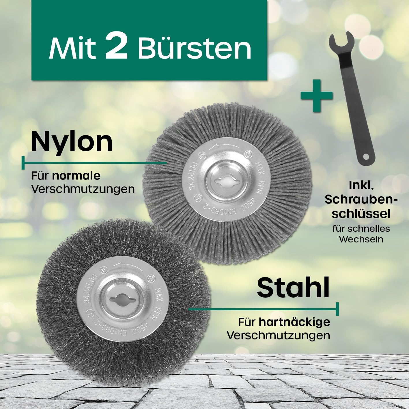 EASYmaxx Fugenreiniger elektrisch | Einfache säuberung von Fugen, Gehwegen & uvm - Ohne lästige Rückenschmerzen | inkl. 2 auswechselbaren Bürsten | Fugenbürste 140 Watt 1200 rpm [ABS/Stahl Grün] — Ansicht 3