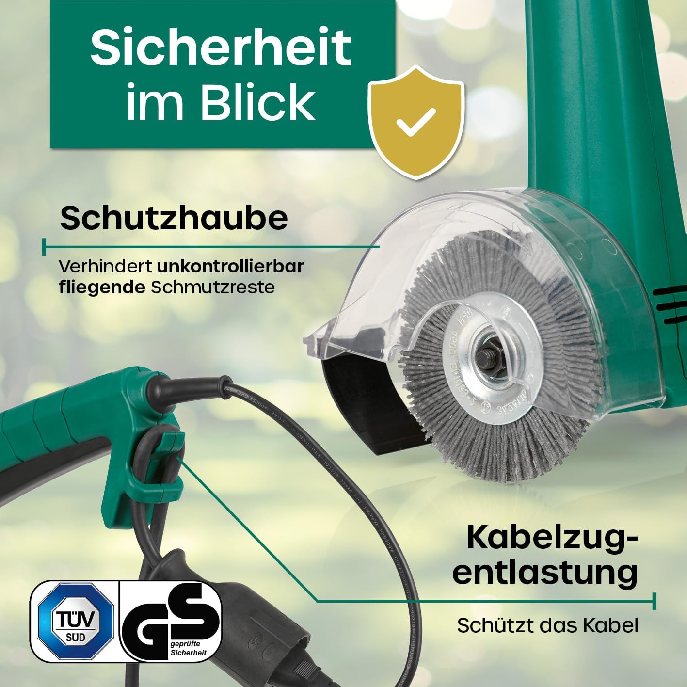 EASYmaxx Fugenreiniger elektrisch | Einfache säuberung von Fugen, Gehwegen & uvm - Ohne lästige Rückenschmerzen | inkl. 2 auswechselbaren Bürsten | Fugenbürste 140 Watt 1200 rpm [ABS/Stahl Grün] — Ansicht 6