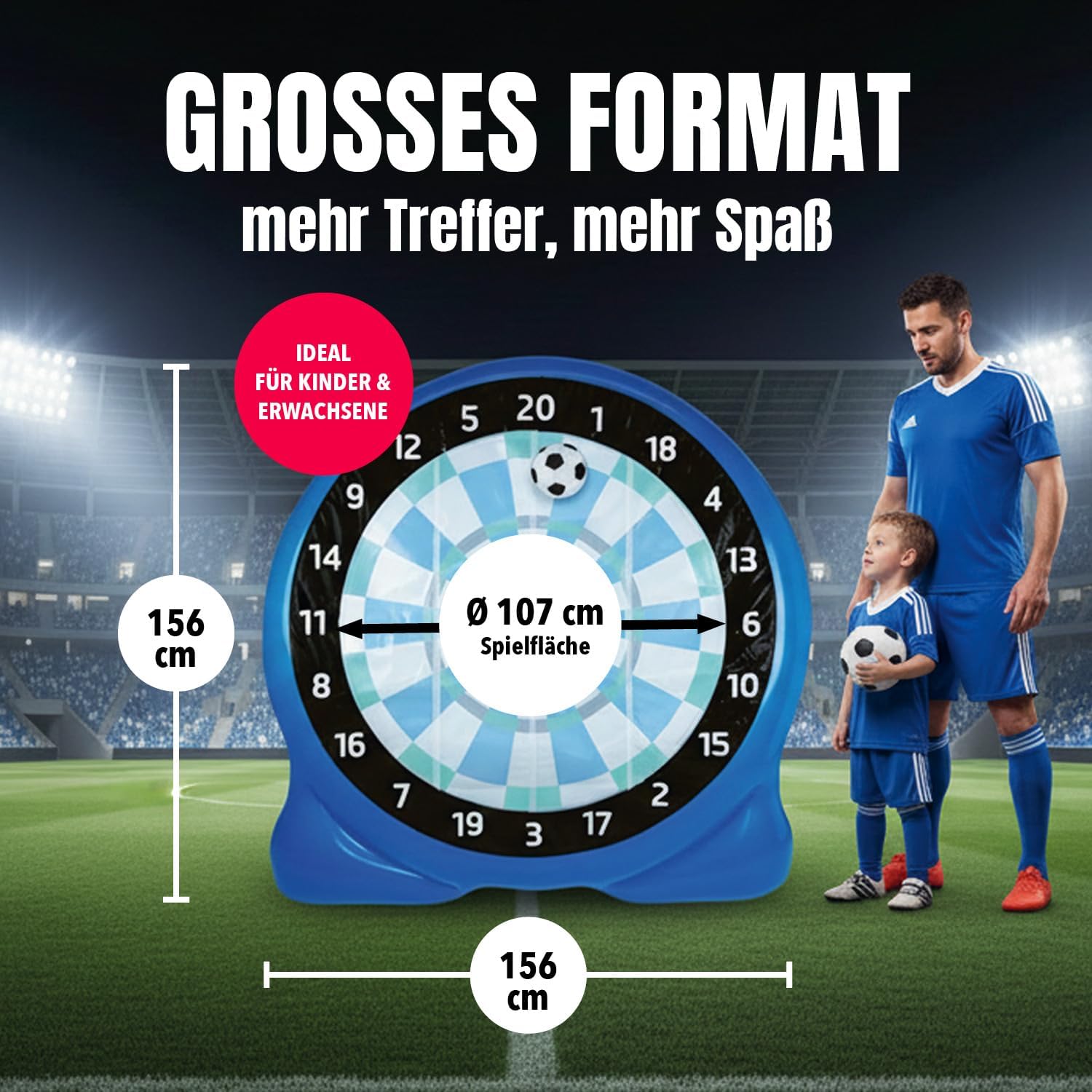 EASYmaxx Fussball Dart aufblasbar Outdoor Komplett-Set mit 2 Bällen, aufblasbare Dartscheibe Fußball mit 107 cm Trefferfläche | ab 6 Jahren | stabil mit Wasserkammer | für Garten, Unterwegs & Events — Ansicht 5