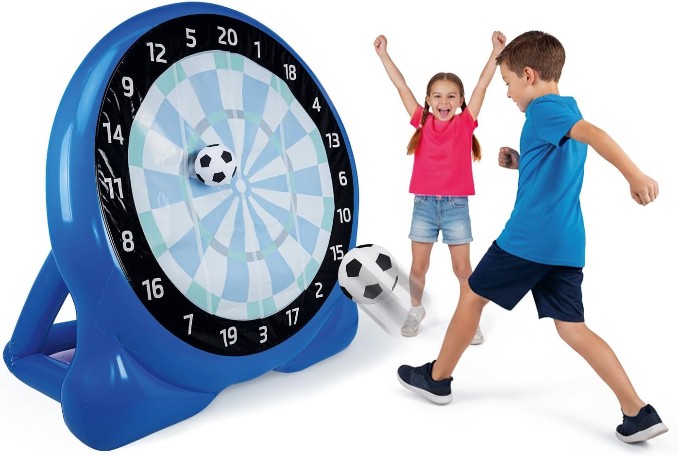 EASYmaxx Fussball Dart aufblasbar Outdoor Komplett-Set mit 2 Bällen, aufblasbare Dartscheibe Fußball mit 107 cm Trefferfläche | ab 6 Jahren | stabil mit Wasserkammer | für Garten, Unterwegs & Events
