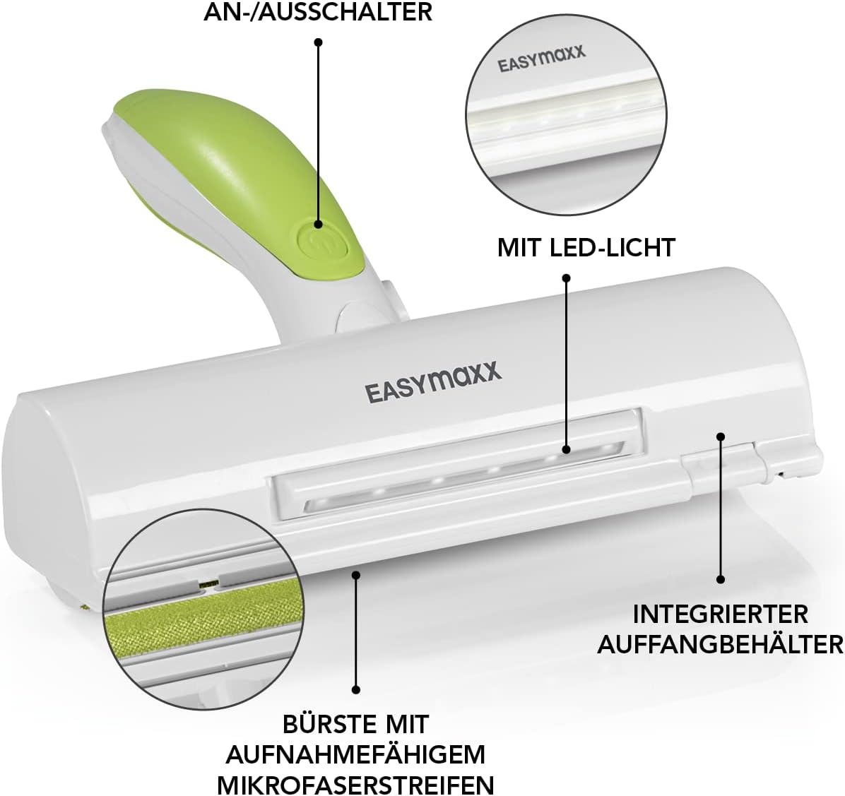 EASYmaxx Fusselrolle für Tierhaare mit integriertem Licht | Wiederverwendbare Fusselbürst für Hunde- & Katzenhaare | säubert schnell & effektiv das Sofa, Bett, Kleidung | großer Auffangbehälter [ABS] — Ansicht 6
