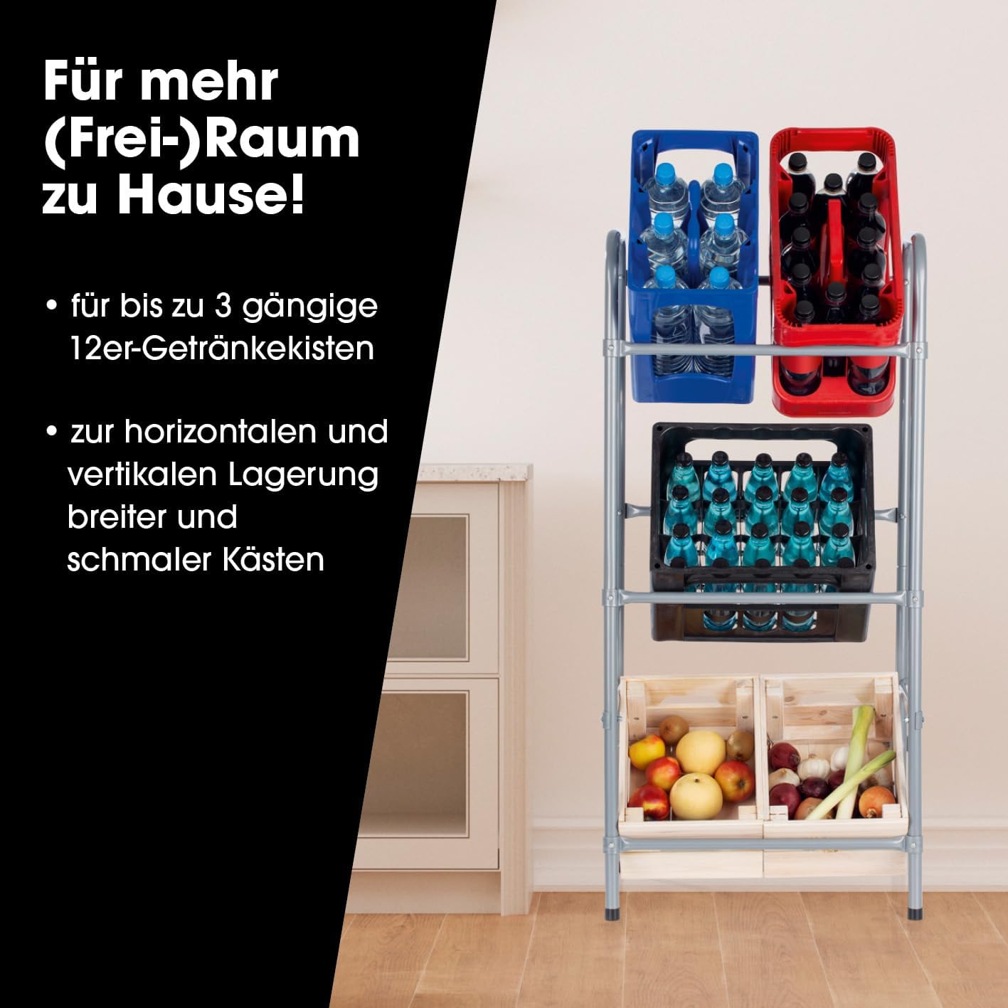 EASYmaxx Getränkekistenregal aus Metall für 3 Kästen 2er-Set | Platzsparende, praktische und organisierte Lagerung auf 3 Etagen | Kistenregal für Ordnung und Platz in Ihrem Zuhause — Ansicht 3