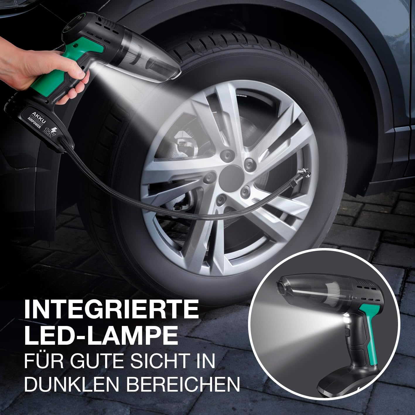 EASYmaxx Handstaubsauger Akku & Luftkompressor AirPower | 2in1 Akku Staubsauger kabellos & Kompressor zum Aufpumpen von Bällen, Auto- & Fahrradrädern | Akkustaubsauger - ideales Auto Zubehör Innenraum — Ansicht 6
