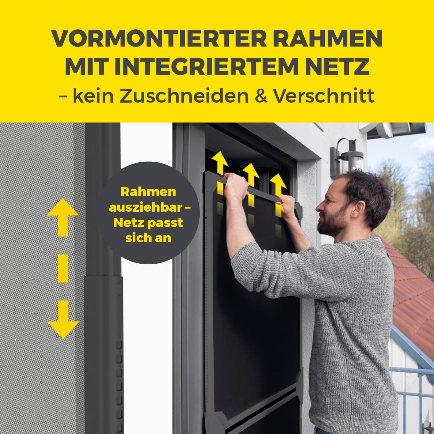 EASYmaxx Insect Protect Fliegengitter Balkontür | Teleskop Fliegengitter Tür mit integriertem Netz | Insektenschutz Balkontür ohne Zuschneiden | Ohne Bohren | max. ca. 122 x 285 cm — Ansicht 3