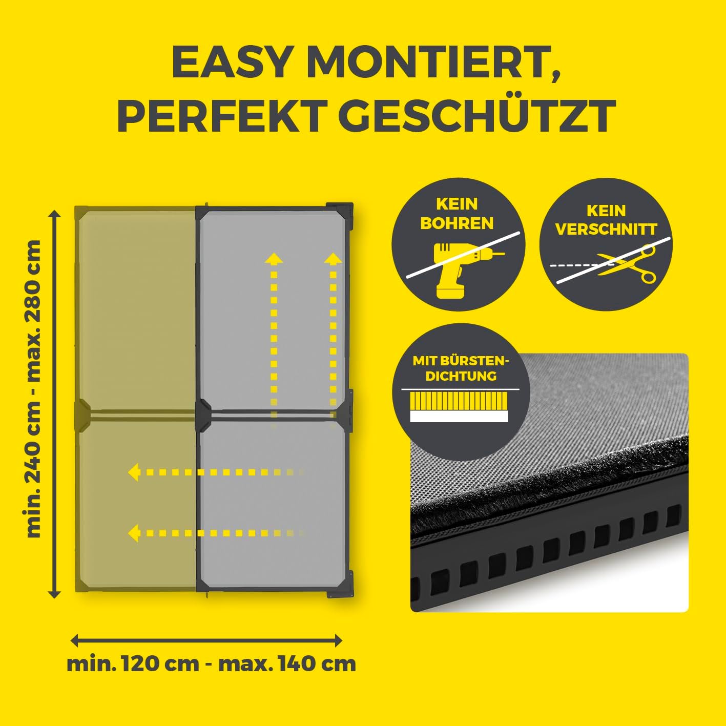 EASYmaxx Insect Protect Fliegengitter Balkontür | Teleskop Fliegengitter Tür mit integriertem Netz | Insektenschutz Balkontür ohne Zuschneiden | Ohne Bohren | max. ca. 122 x 285 cm — Ansicht 5