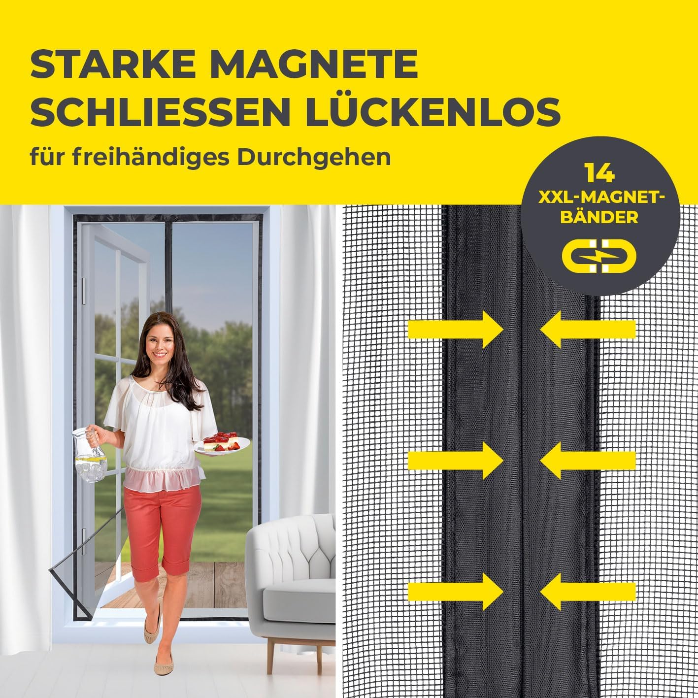 EASYmaxx Insect Protect Insektenschutzvorhang 100 x 210 cm | mit XXL-Magnetbändern | Fliegengitter Tür | Balkontür | Insektenschutz | Magnet | Fliegenvorhang — Ansicht 2