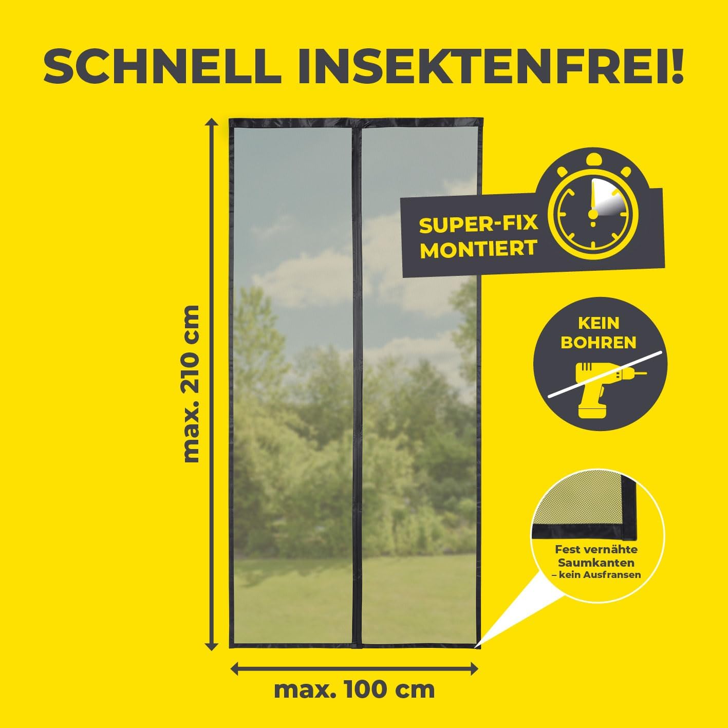 EASYmaxx Insect Protect Insektenschutzvorhang 100 x 210 cm | mit XXL-Magnetbändern | Fliegengitter Tür | Balkontür | Insektenschutz | Magnet | Fliegenvorhang — Ansicht 6