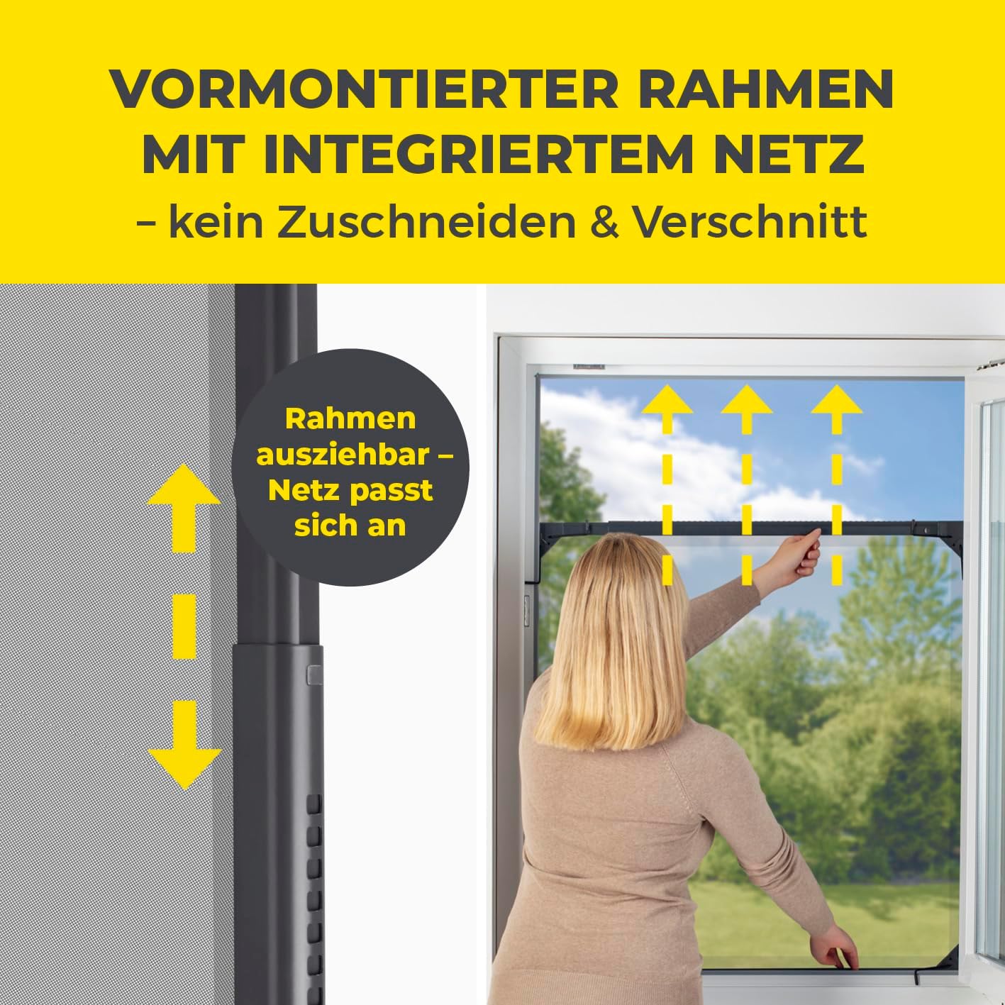 EASYmaxx Insect Protect | Teleskop-Insektenschutzgitter | Fliegengitter Fenster | mit vormontierten Rahmen | ausziehbarer Insektenschutz | integriertes Moskitonetz | anthrazit — Ansicht 2