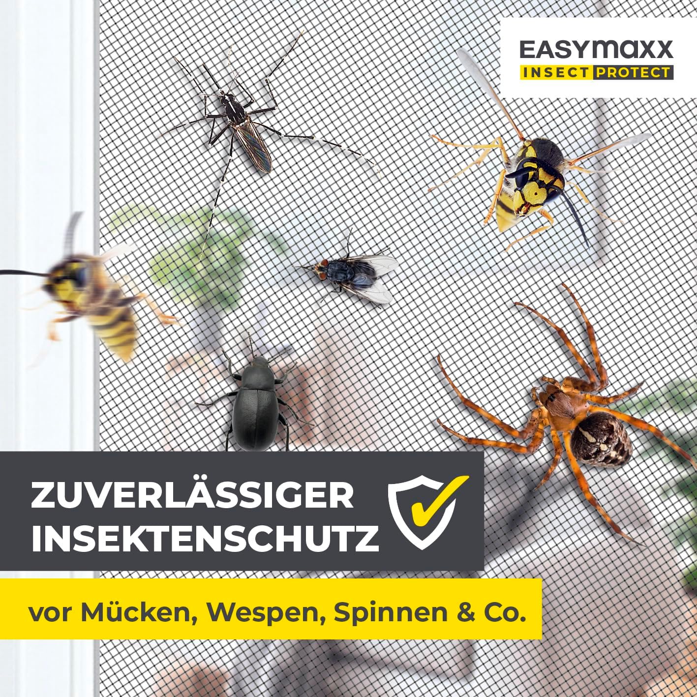 EASYmaxx Insect Protect | Teleskop-Insektenschutzgitter | Fliegengitter Fenster | mit vormontierten Rahmen | ausziehbarer Insektenschutz | integriertes Moskitonetz | anthrazit — Ansicht 3