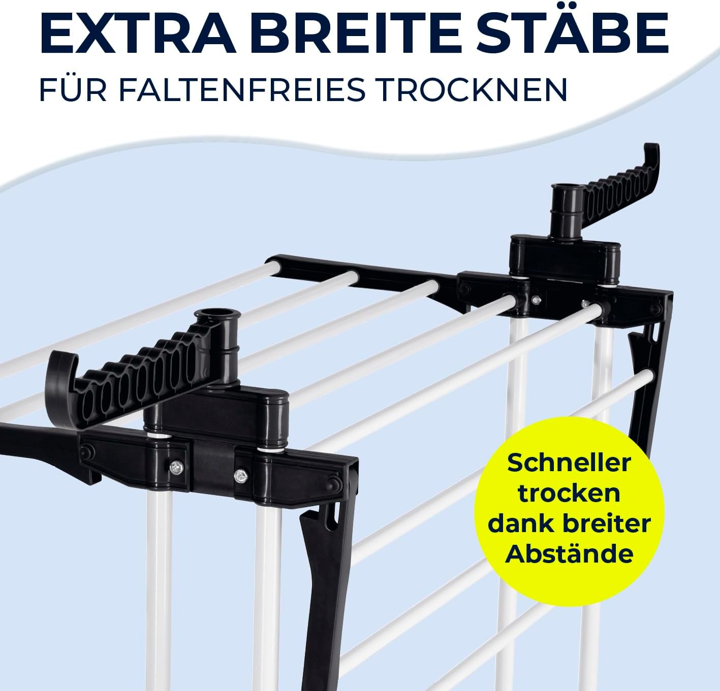 EASYmaxx Klappbarer Wäscheständer | Effizientes Trocknen mit 3 Ebenen, 2 Seitenflügeln & leichtem Aufbau | Platzsparend, vielseitig und mobil für drinnen und draußen, Schwarz/Weiß — Ansicht 6