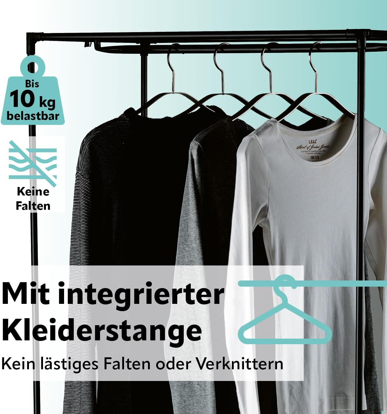 EASYmaxx Kleiderschrank | Faltbarer Stoffschrank mit Reißverschluss & Kleiderstange | Stoffkleiderschrank – ideal als Campingschrank oder mobiler Kleiderschrank zu Hause | Kleiderständer modular — Ansicht 4
