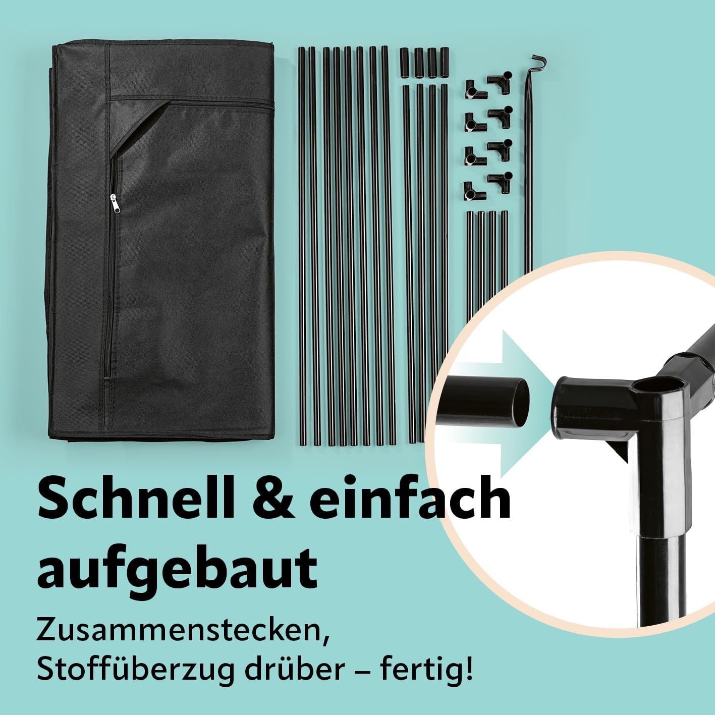 EASYmaxx Kleiderschrank | Faltbarer Stoffschrank mit Reißverschluss & Kleiderstange | Stoffkleiderschrank – ideal als Campingschrank oder mobiler Kleiderschrank zu Hause | Kleiderständer modular — Ansicht 5