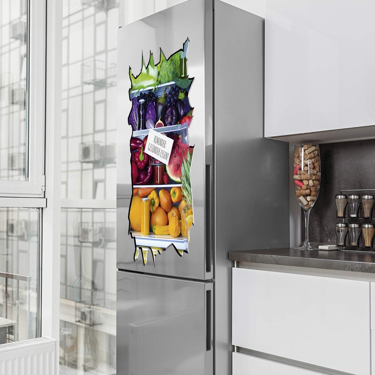 EASYmaxx Kühlschranksticker 3D Gesünder Essen 100x50cm | Selbsthaftendes 3D Motiv zum Aufkleben | Haftet auf Fast jeder glatten Oberfläche | Abwaschbar, Wiederverwendbar [bunt] — Ansicht 2