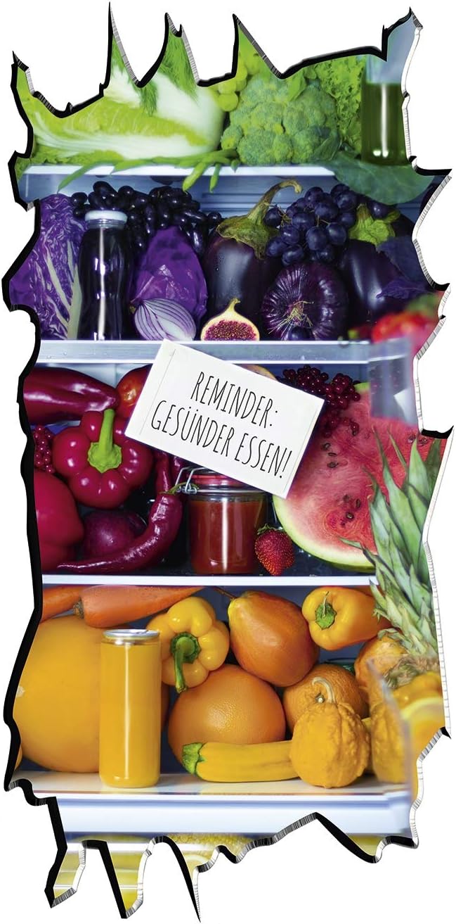 EASYmaxx Kühlschranksticker 3D Gesünder Essen 100x50cm | Selbsthaftendes 3D Motiv zum Aufkleben | Haftet auf Fast jeder glatten Oberfläche | Abwaschbar, Wiederverwendbar [bunt]