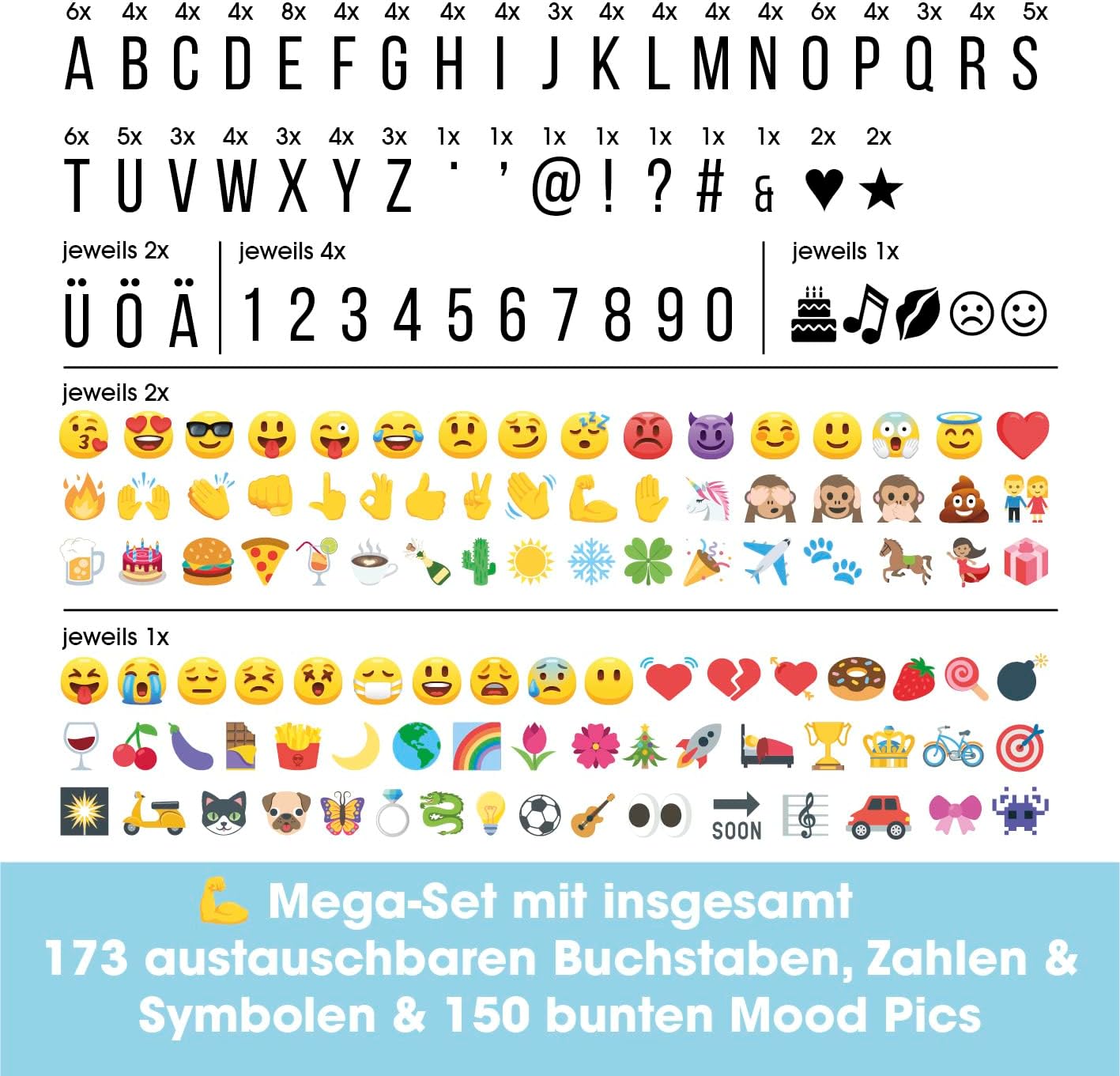 EASYmaxx LED-Leuchtkasten Light Box - Für individuelle Textbotschaften | Mega-Set mit 150 bunten Emojis und 173 austauschbaren Buchstaben, Zahlen und Symbolen [Würfel] — Ansicht 3