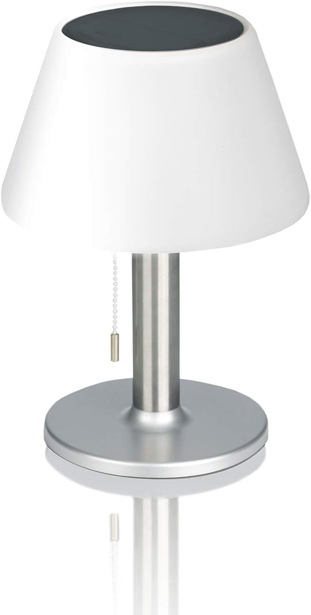 EASYmaxx LED Solar Tischlampe In- & Outdoor Je nach Helligkeitsstufe zwischen 4-8 Stunden Leuchtdauer Warmweißes LED-Licht [Silber] — Ansicht 4