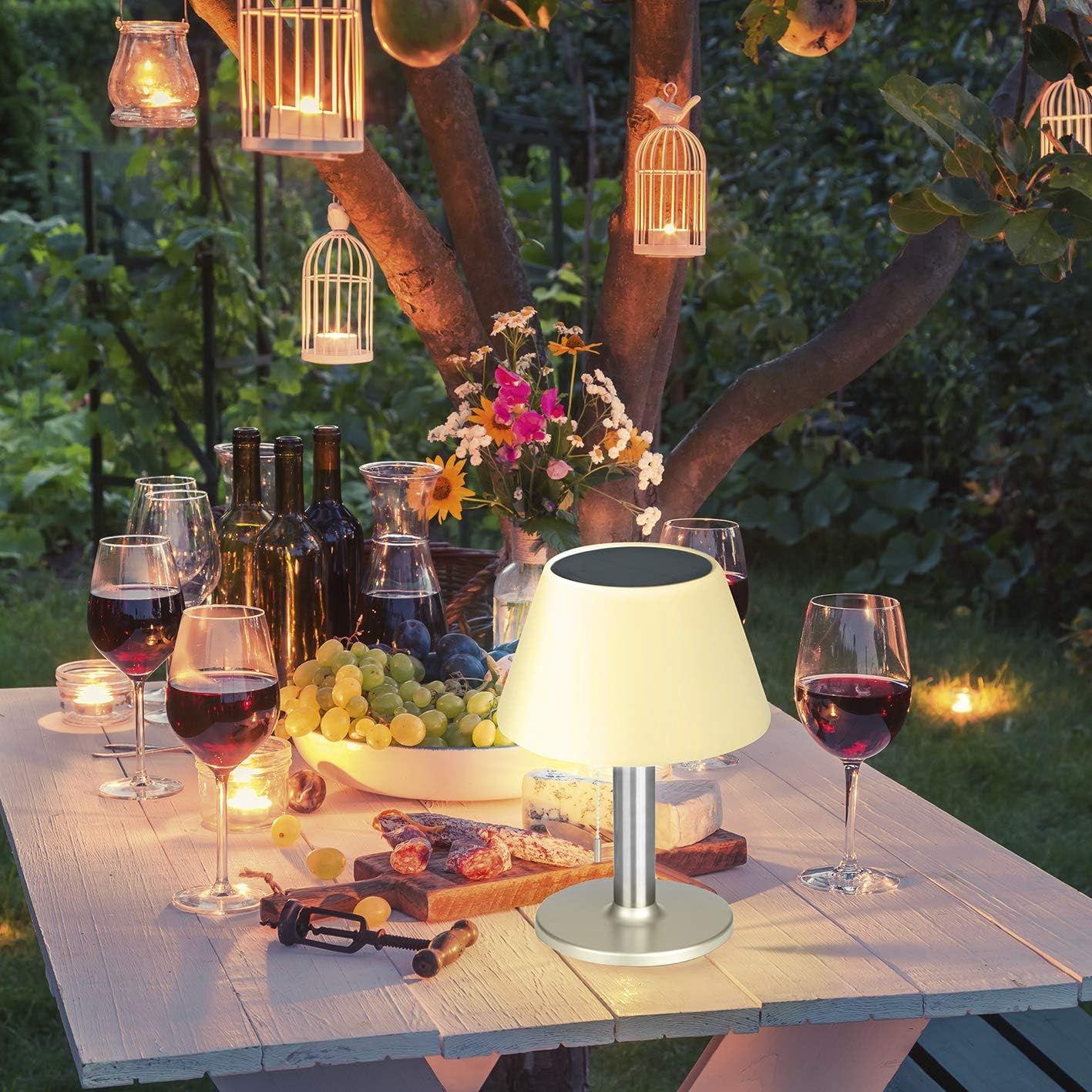 EASYmaxx LED Solar Tischlampe In- & Outdoor Je nach Helligkeitsstufe zwischen 4-8 Stunden Leuchtdauer Warmweißes LED-Licht [Silber] — Ansicht 6