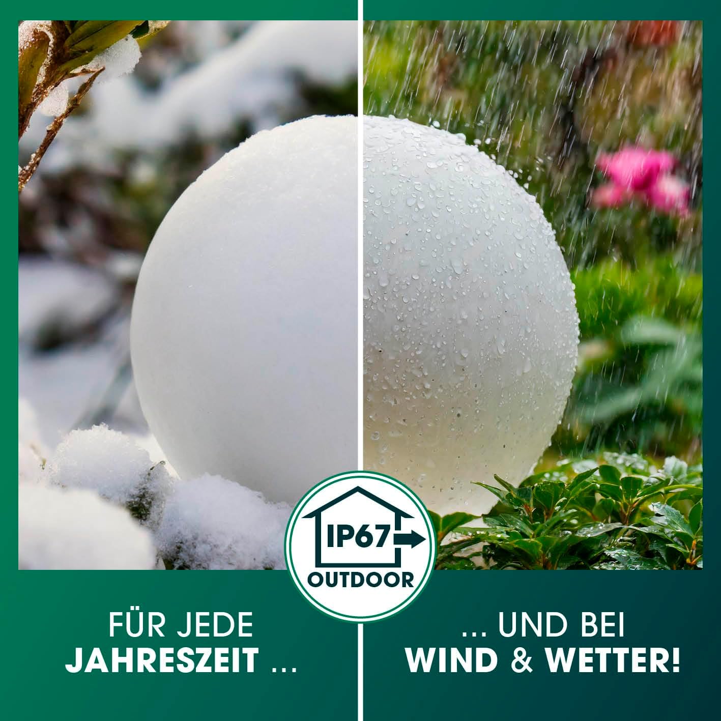 EASYmaxx LED Solarleuchte mit Fernbedienung | 3 kaltweiße Leuchten - Kugeln mit Solarbetrieb & Farbwechsel | dimmbare Helligkeitsstufen, 12 Farben & 5 Leuchtmodi | inklusive Erdspieß & Dämmungssensor — Ansicht 3