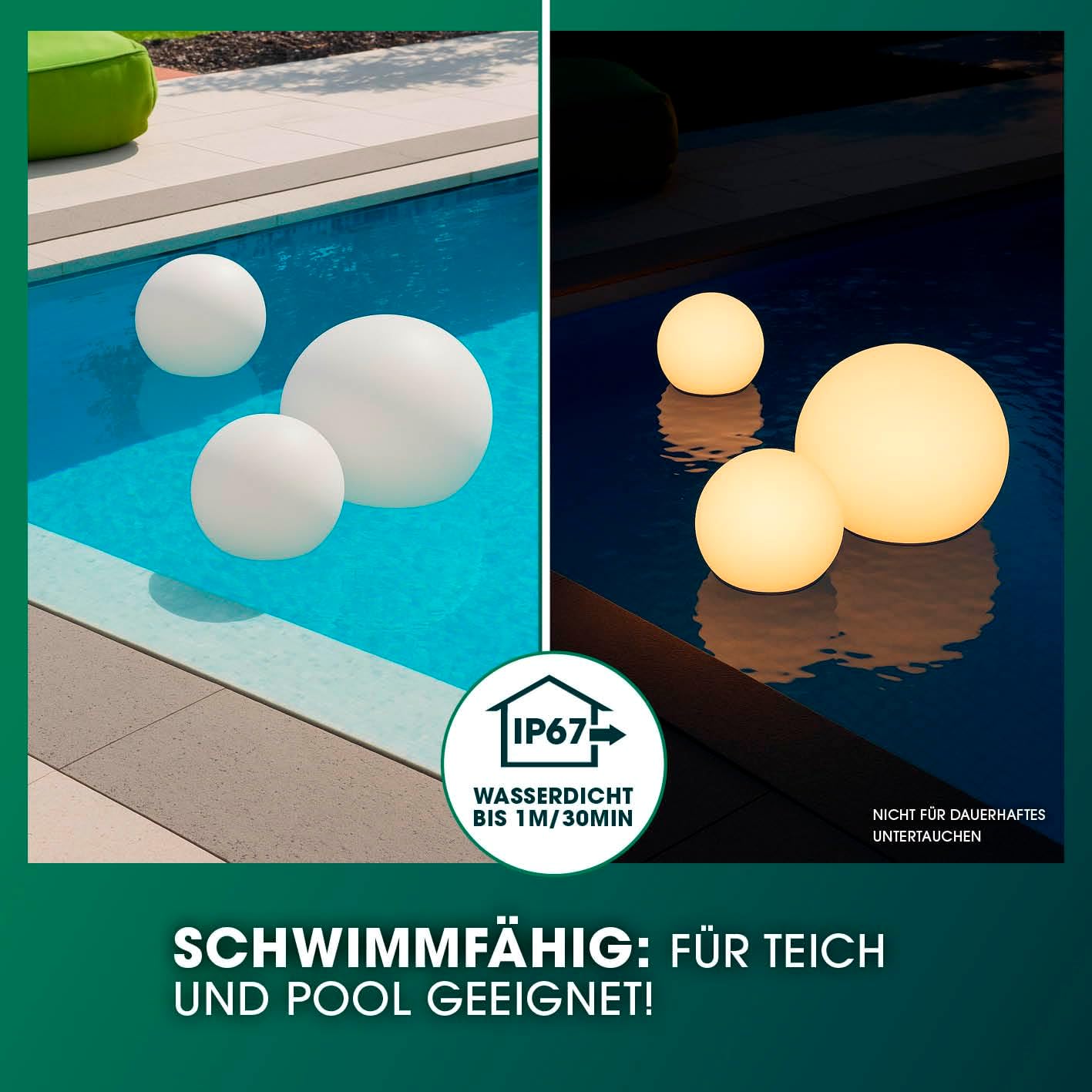 EASYmaxx LED Solarleuchte mit Fernbedienung | 3 kaltweiße Leuchten - Kugeln mit Solarbetrieb & Farbwechsel | dimmbare Helligkeitsstufen, 12 Farben & 5 Leuchtmodi | inklusive Erdspieß & Dämmungssensor — Ansicht 4