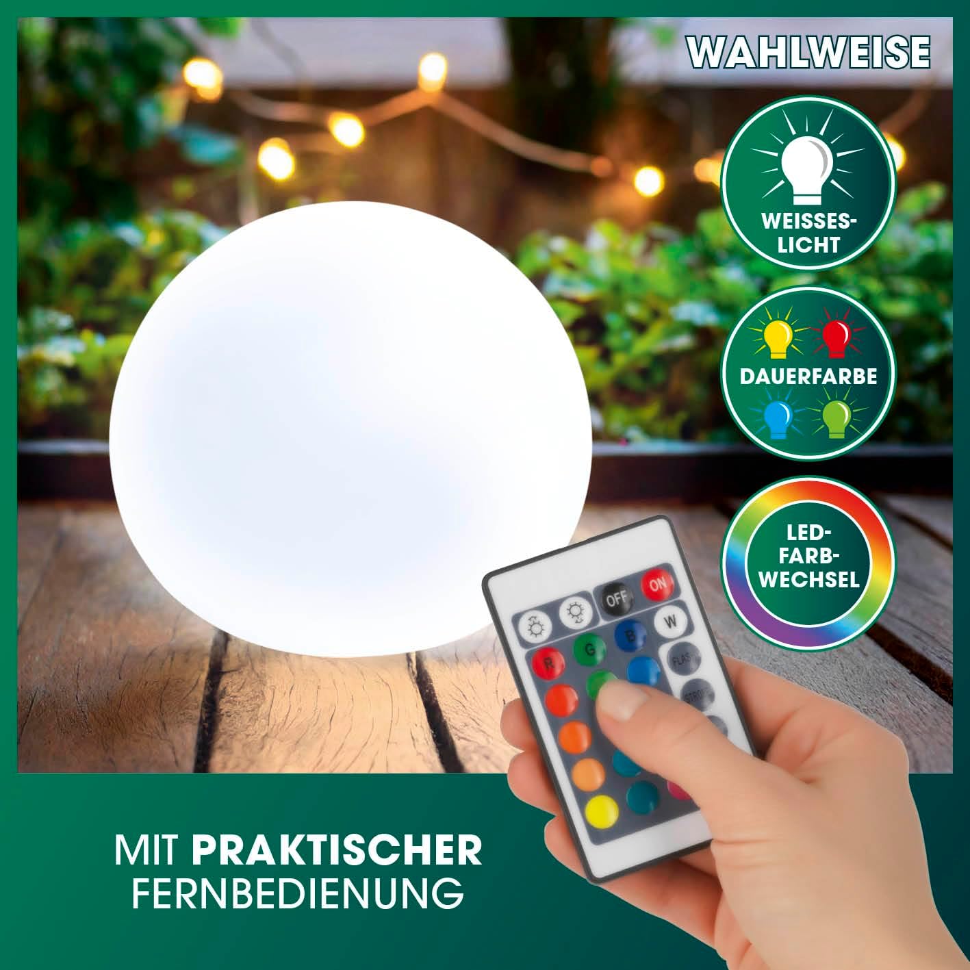 EASYmaxx LED Solarleuchte mit Fernbedienung | 3 kaltweiße Leuchten - Kugeln mit Solarbetrieb & Farbwechsel | dimmbare Helligkeitsstufen, 12 Farben & 5 Leuchtmodi | inklusive Erdspieß & Dämmungssensor — Ansicht 6