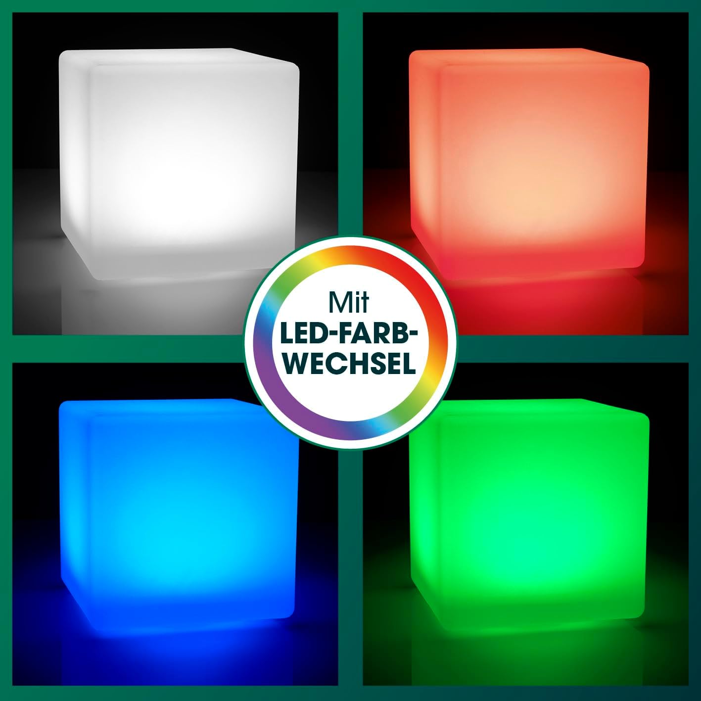 EASYmaxx LED Solarleuchte mit Fernbedienung | kaltweiße Leuchten mit Solarbetrieb & Farbwechsel | dimmbare Helligkeitsstufen, 12 Farben, 5 Leuchtmodi | inklusive Erdspieß & Dämmungssensor | Würfelform — Ansicht 5