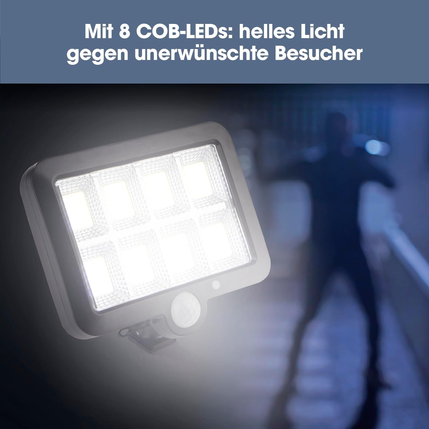 EASYmaxx LED-Solarstrahler mit Bewegungsmelder | Mit Dämmerungssensor und separatem Solarpanel zum Anbringen an der Hauswand, am Carport etc. | Inkl. Fernbedienung — Ansicht 6