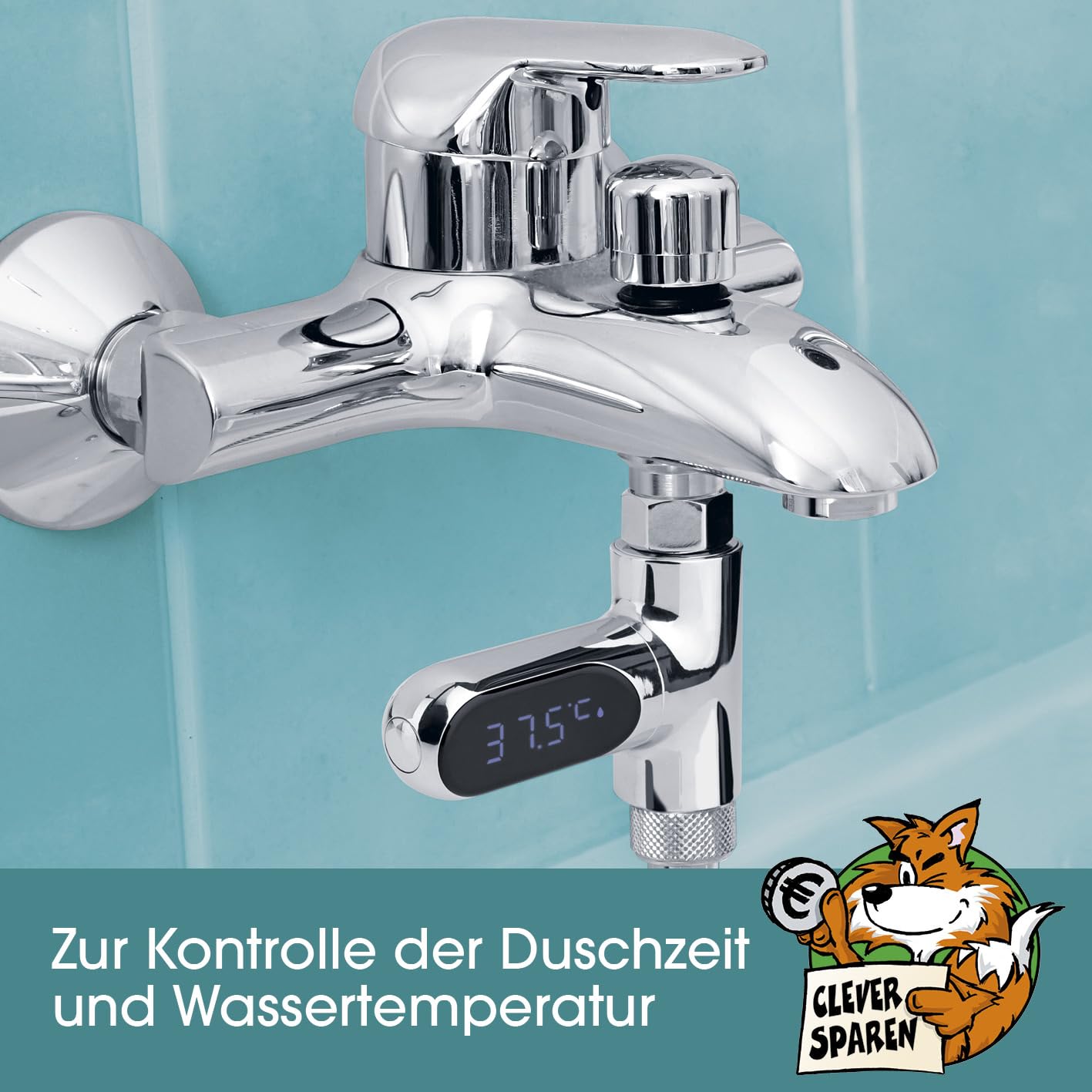 EASYmaxx LED-Thermometer für alle Armaturen | Wasserbetriebene Temperaturanzeige mit digitaler Gradanzeige & Stoppuhr | Kontrollierte Senkung des Warmwasserverbrauchs | Leichte Montage - ohne Werkzeug | EASYmaxx, wasserbetrieben, Digitaldisplay, Stoppuhr, Werkzeuglose Montage, Warmwasser sparen, Bad, Küche, Energieeffizienz — Ansicht 2