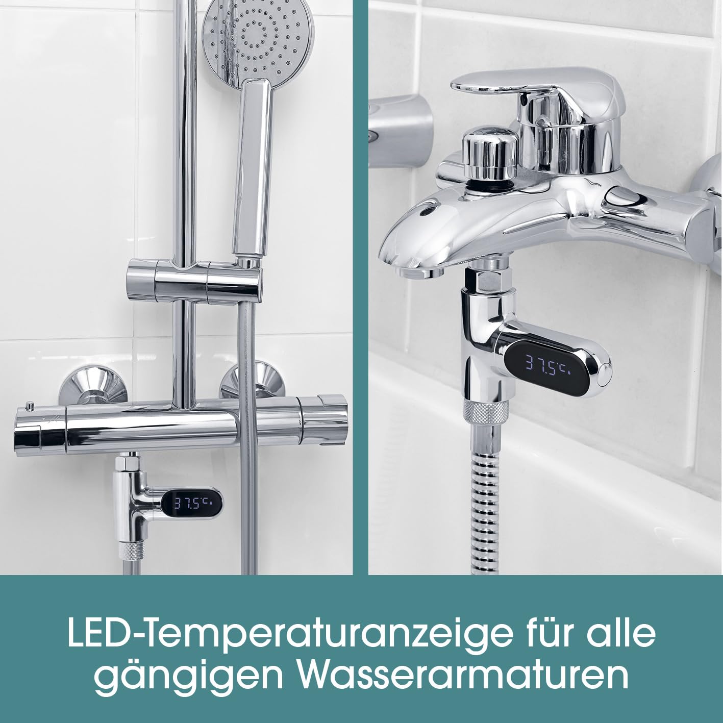 EASYmaxx LED-Thermometer für alle Armaturen | Wasserbetriebene Temperaturanzeige mit digitaler Gradanzeige & Stoppuhr | Kontrollierte Senkung des Warmwasserverbrauchs | Leichte Montage - ohne Werkzeug | EASYmaxx, wasserbetrieben, Digitaldisplay, Stoppuhr, Werkzeuglose Montage, Warmwasser sparen, Bad, Küche, Energieeffizienz — Ansicht 5