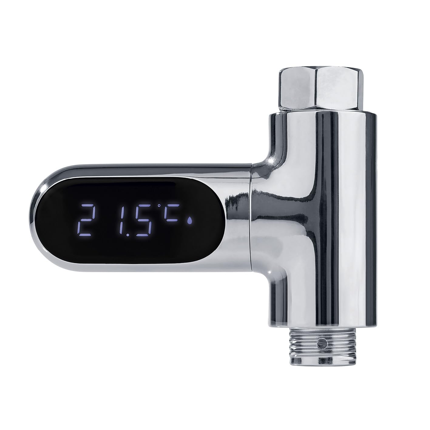 EASYmaxx LED-Thermometer für alle Armaturen | Wasserbetriebene Temperaturanzeige mit digitaler Gradanzeige & Stoppuhr | Kontrollierte Senkung des Warmwasserverbrauchs | Leichte Montage - ohne Werkzeug | EASYmaxx, wasserbetrieben, Digitaldisplay, Stoppuhr, Werkzeuglose Montage, Warmwasser sparen, Bad, Küche, Energieeffizienz