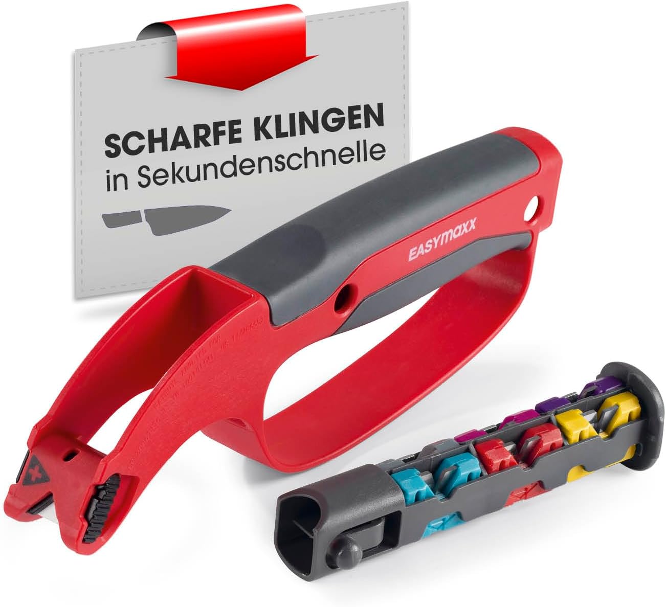 EASYmaxx Messerschärfer und 6 Schärfeinsätze | Werkzeugschärfer zum Schärfen | Messerschleifer für Messer, Werkzeug, Gartengeräte & Co. | Mehrzweck, tragbar & leichte Handhabung